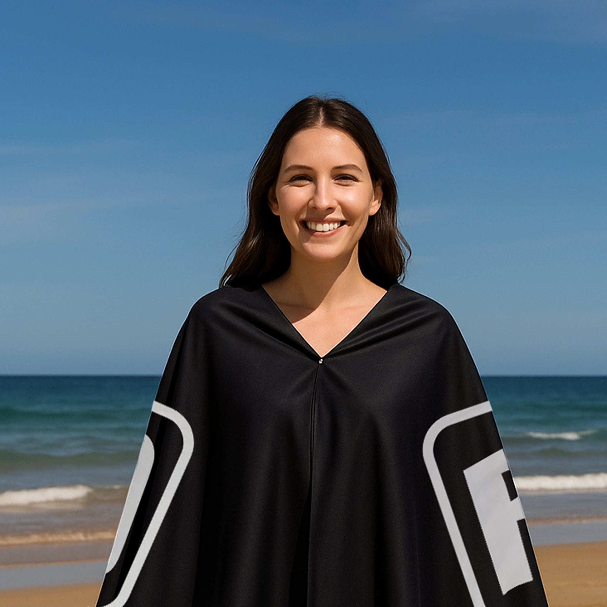Toalla playa "reserved" negro y blanco