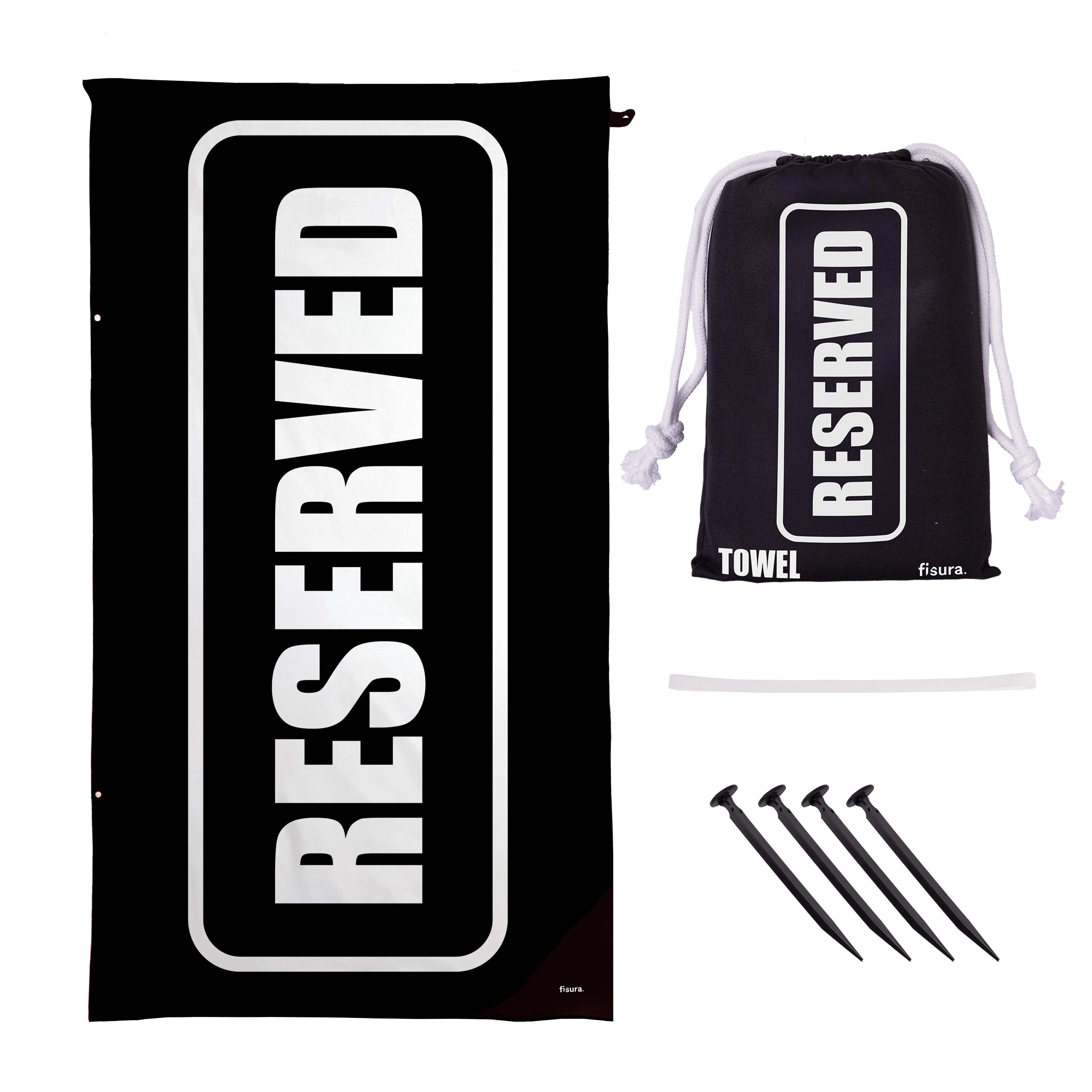 Toalla playa "reserved" negro y blanco