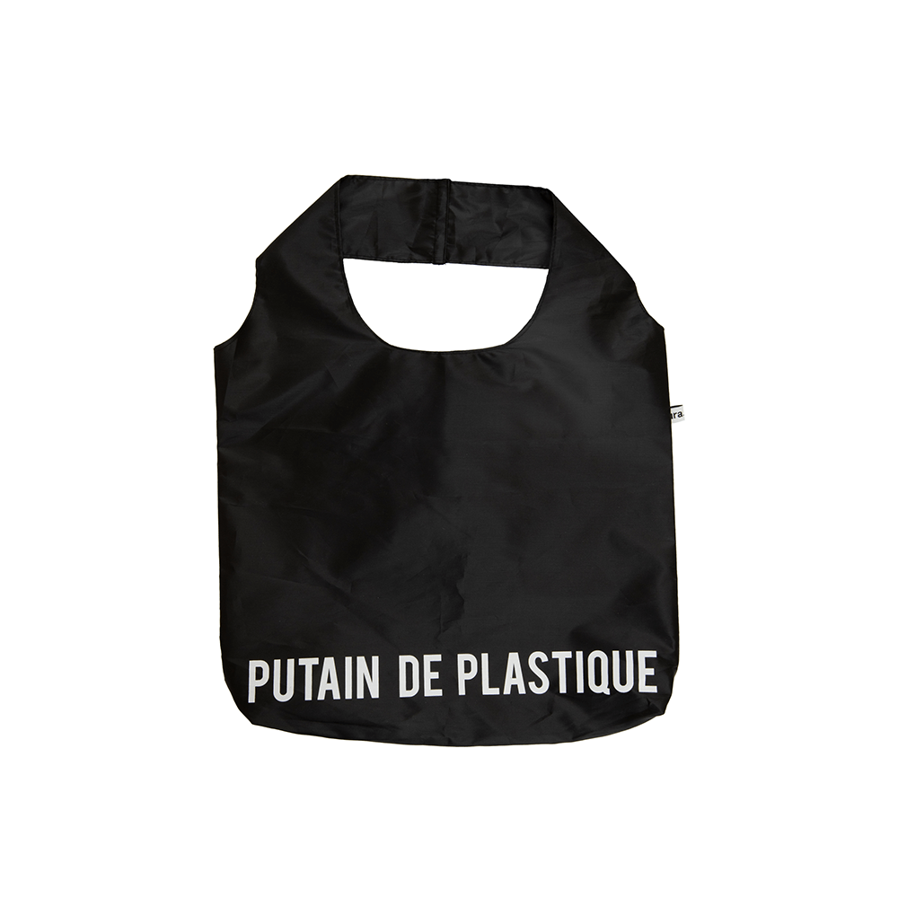 Bolsa Reutilizable "Putain de plastique" Negro/Blanco