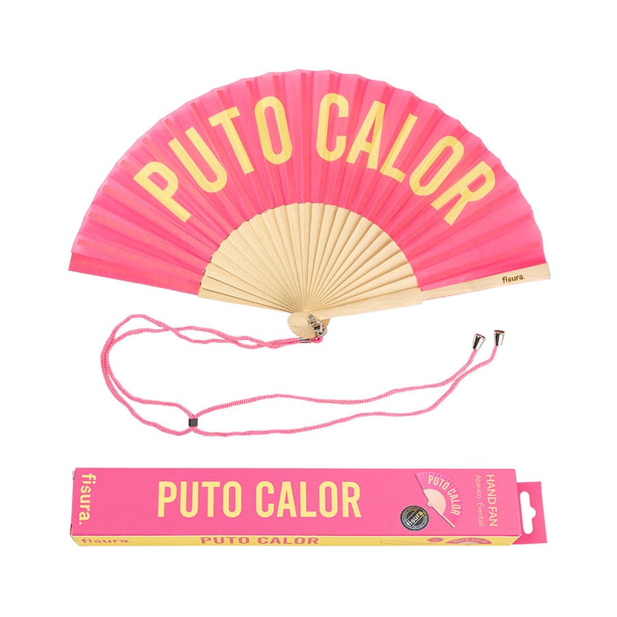 Abanico "Puto calor" rosa