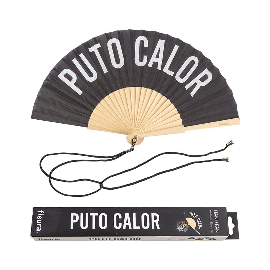 Abanico "Puto calor" negro