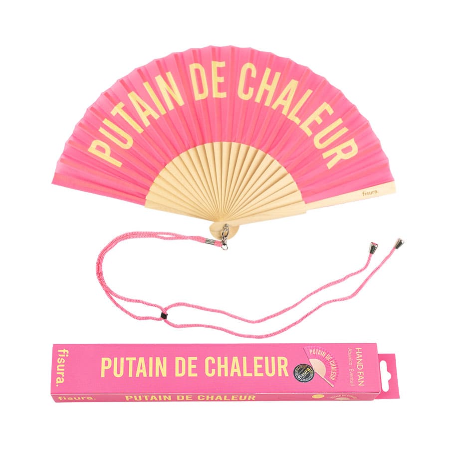 Abanico "Putain de chaleur" rosa