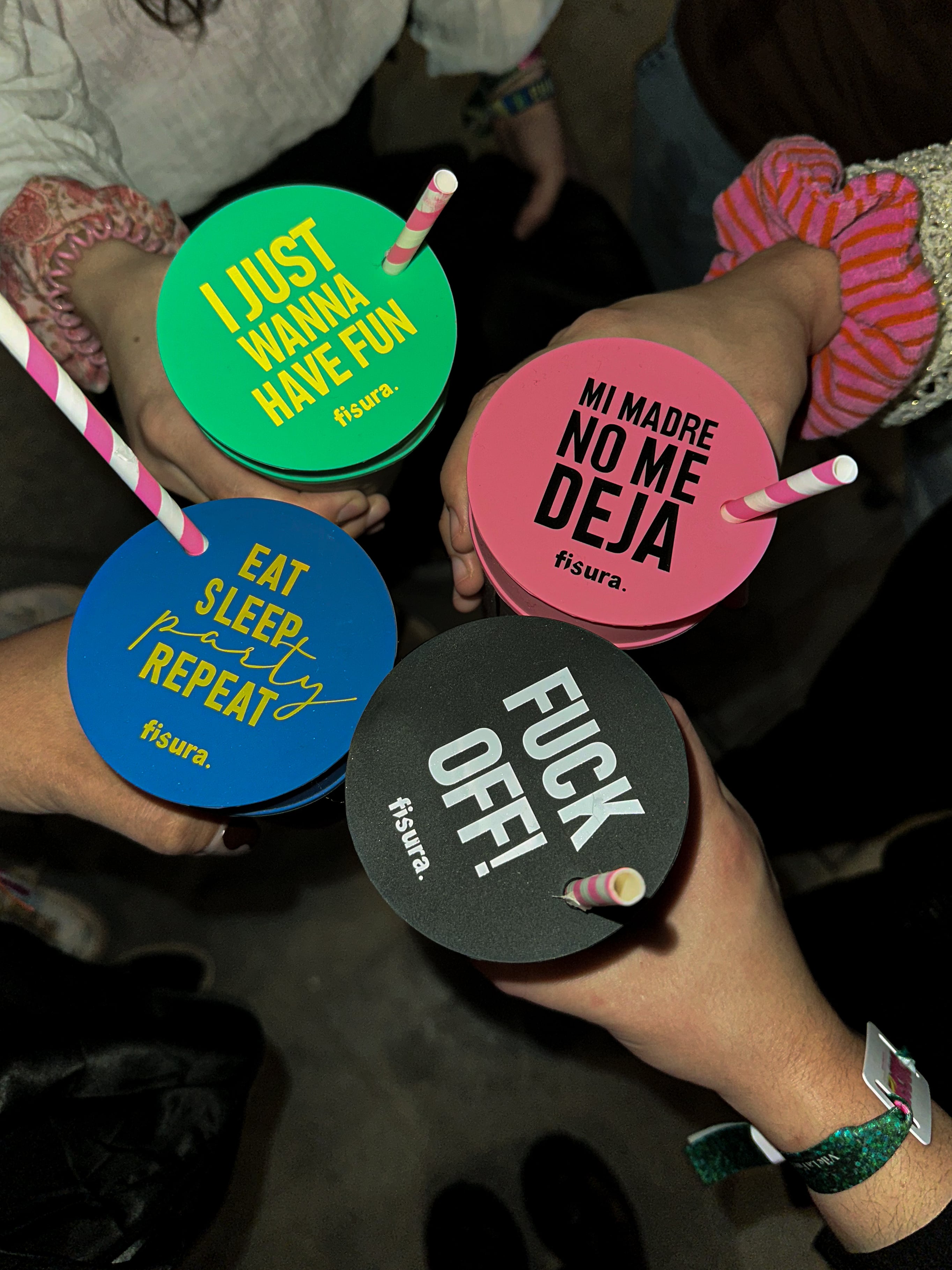 Tapa vasos antidroga “Eat, Sleep, Party, Repeat” 3 unidades