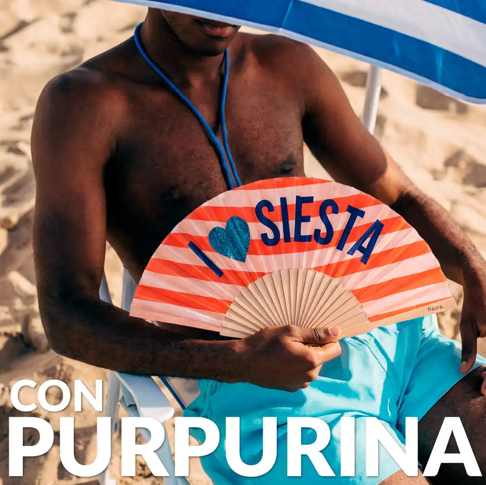 Handfächer „I love siesta“ mit Glitzer