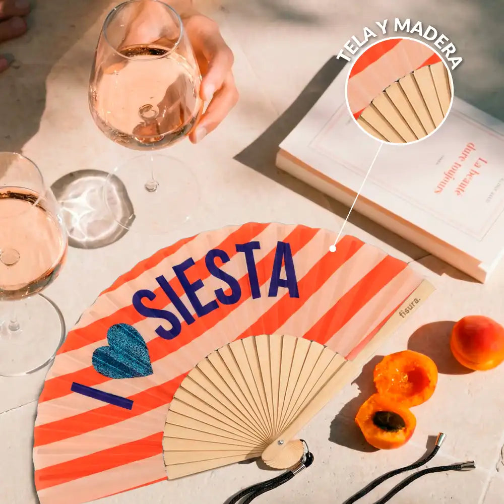 Handfächer „I love siesta“ mit Glitzer