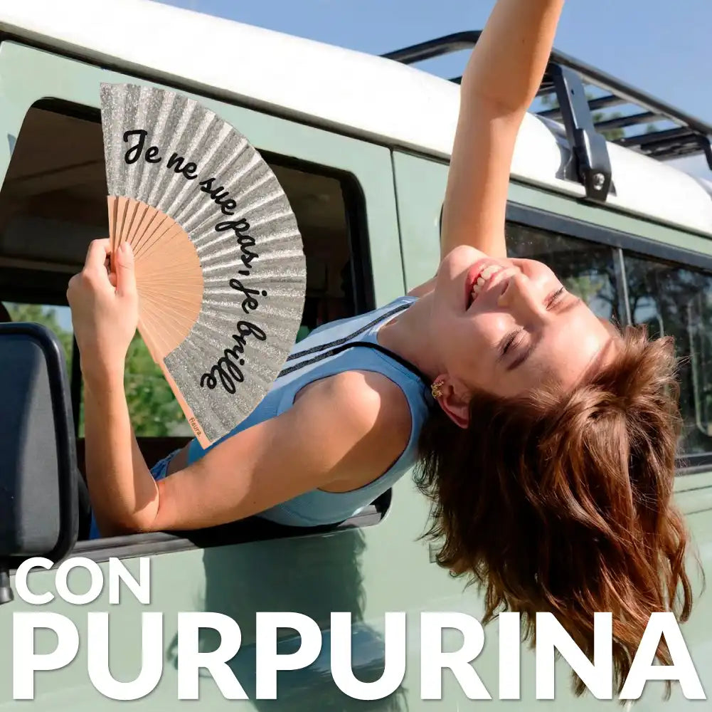 Abanico “Je ne sue pas, je brille” purpurina