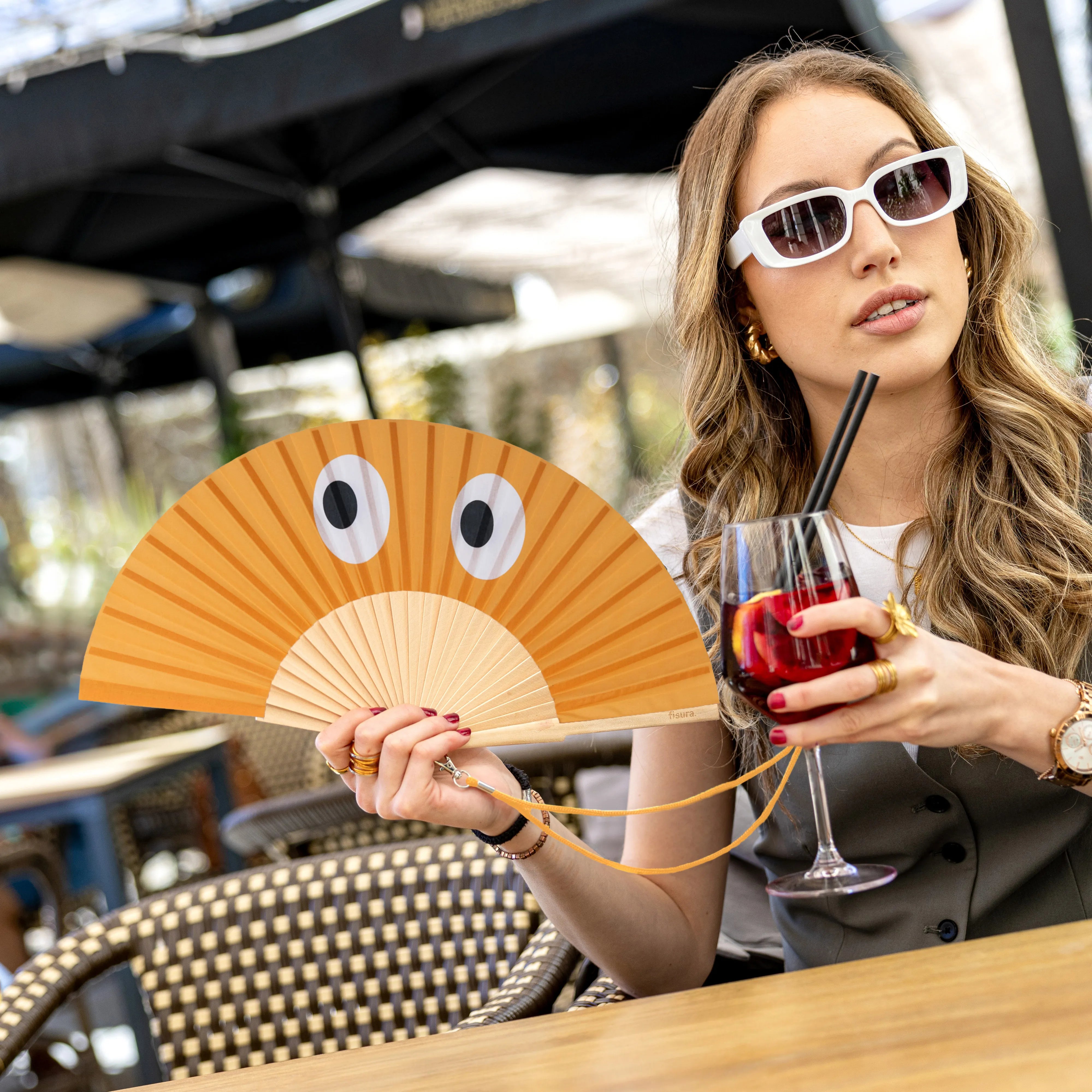 Abanico “Ojos” naranja