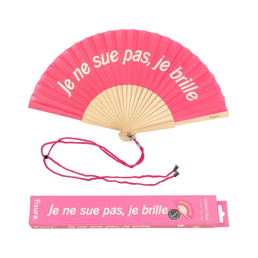 Abanico "Je ne sue pas, je brile" rosa