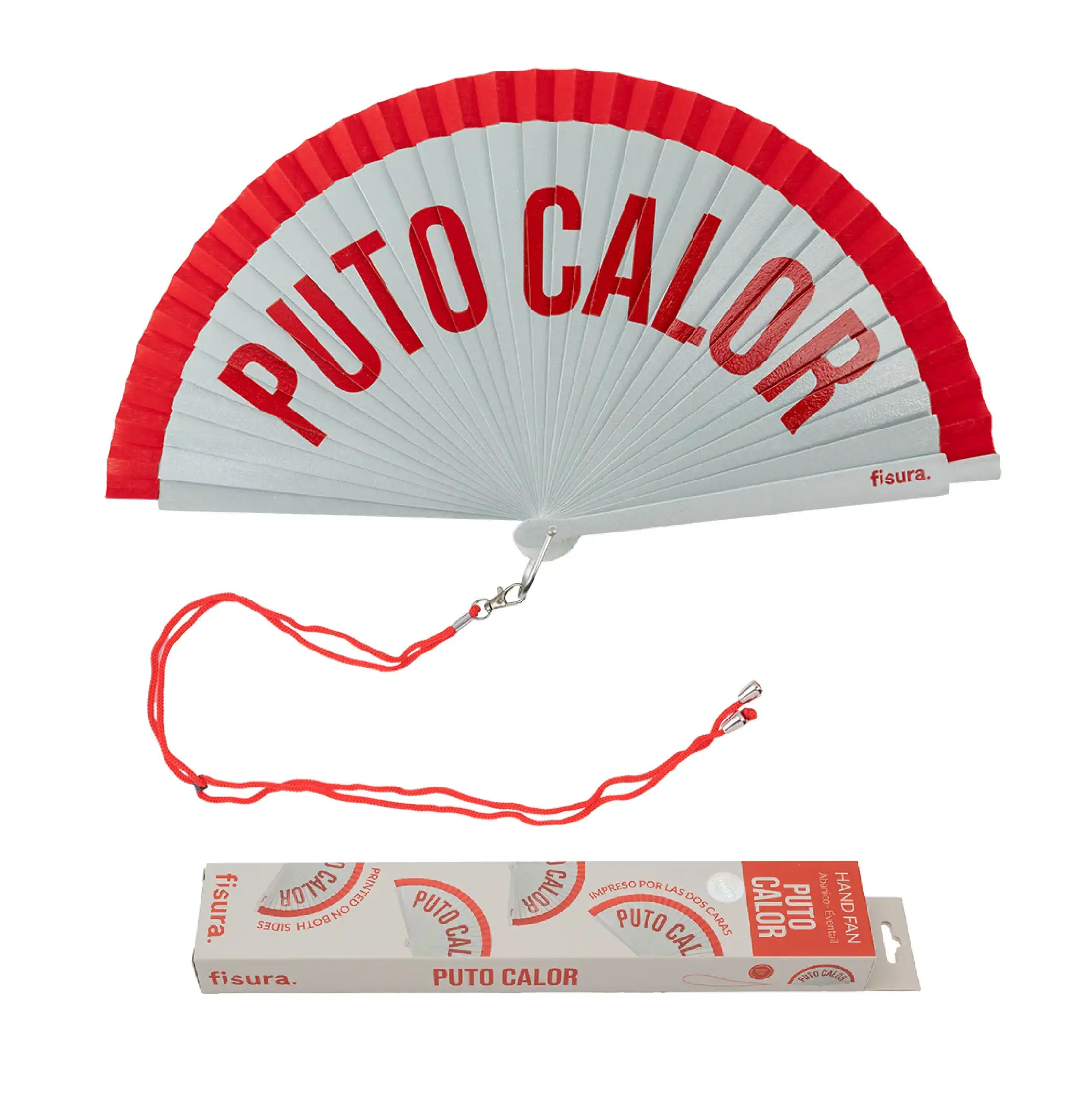 Abanico pintado "Puto calor" rojo