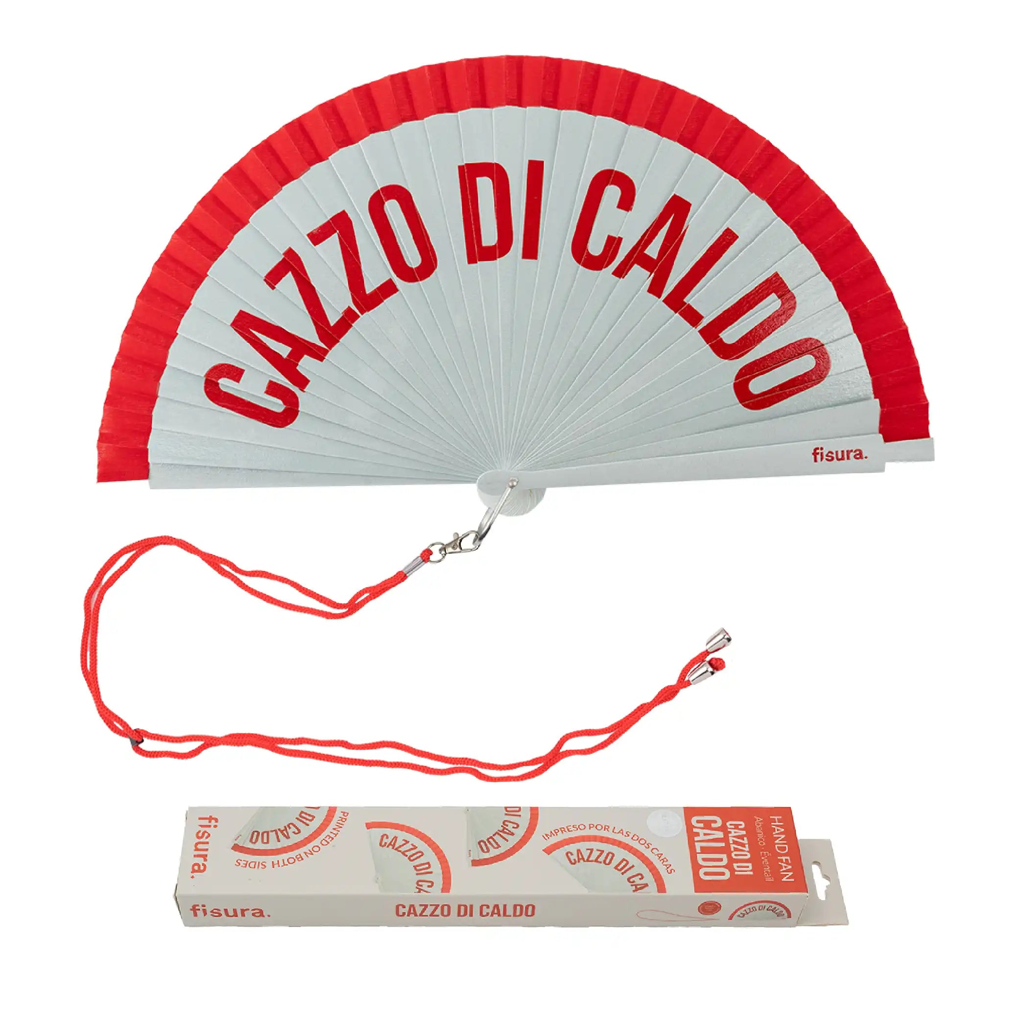 Abanico pintado "Cazzo di caldo" rojo