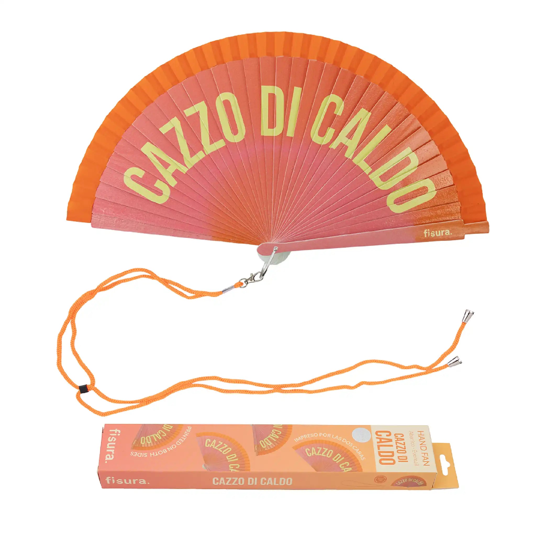 Abanico pintado "Cazzo di caldo" degradado naranja
