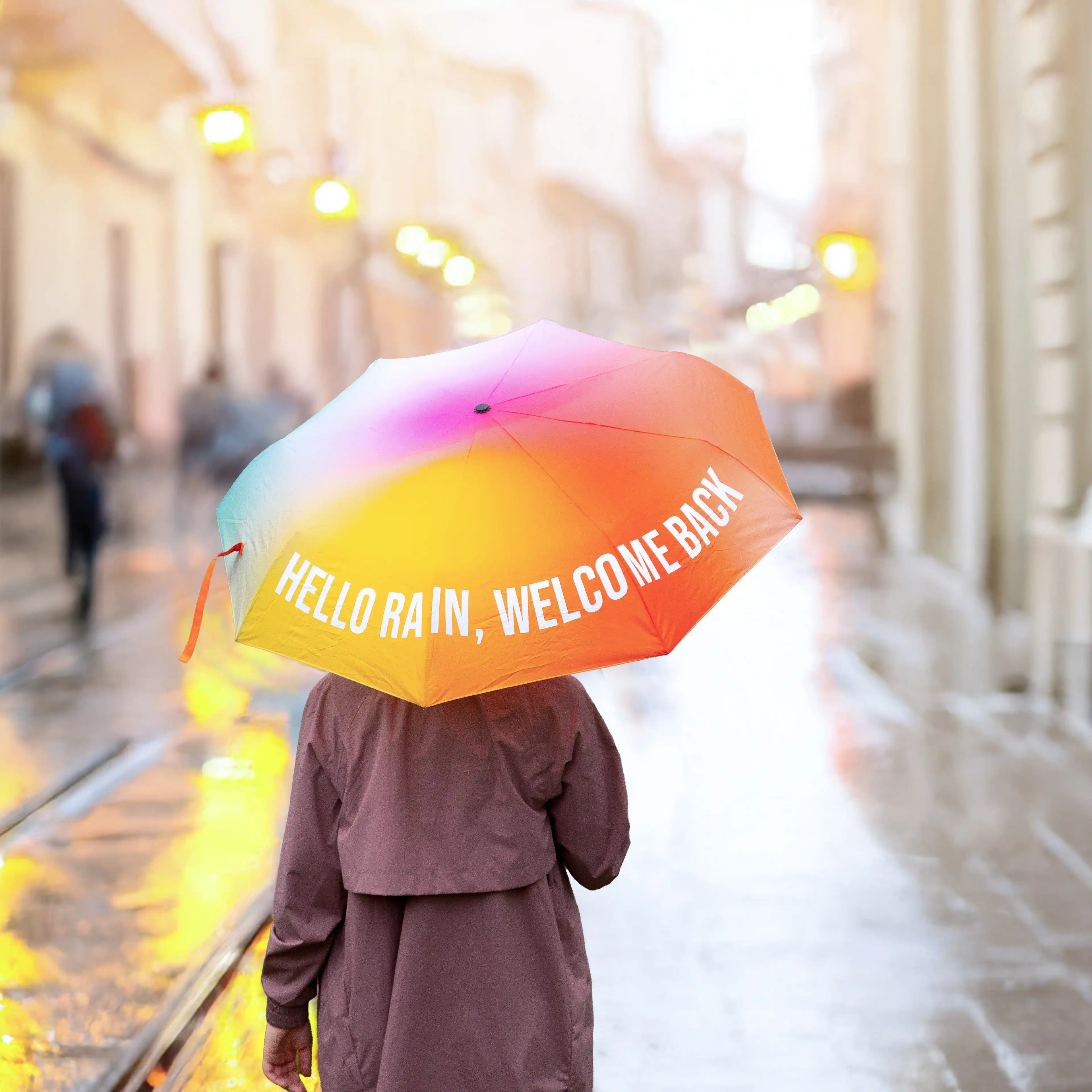 Paraguas plegable “Hello rain, welcome back”