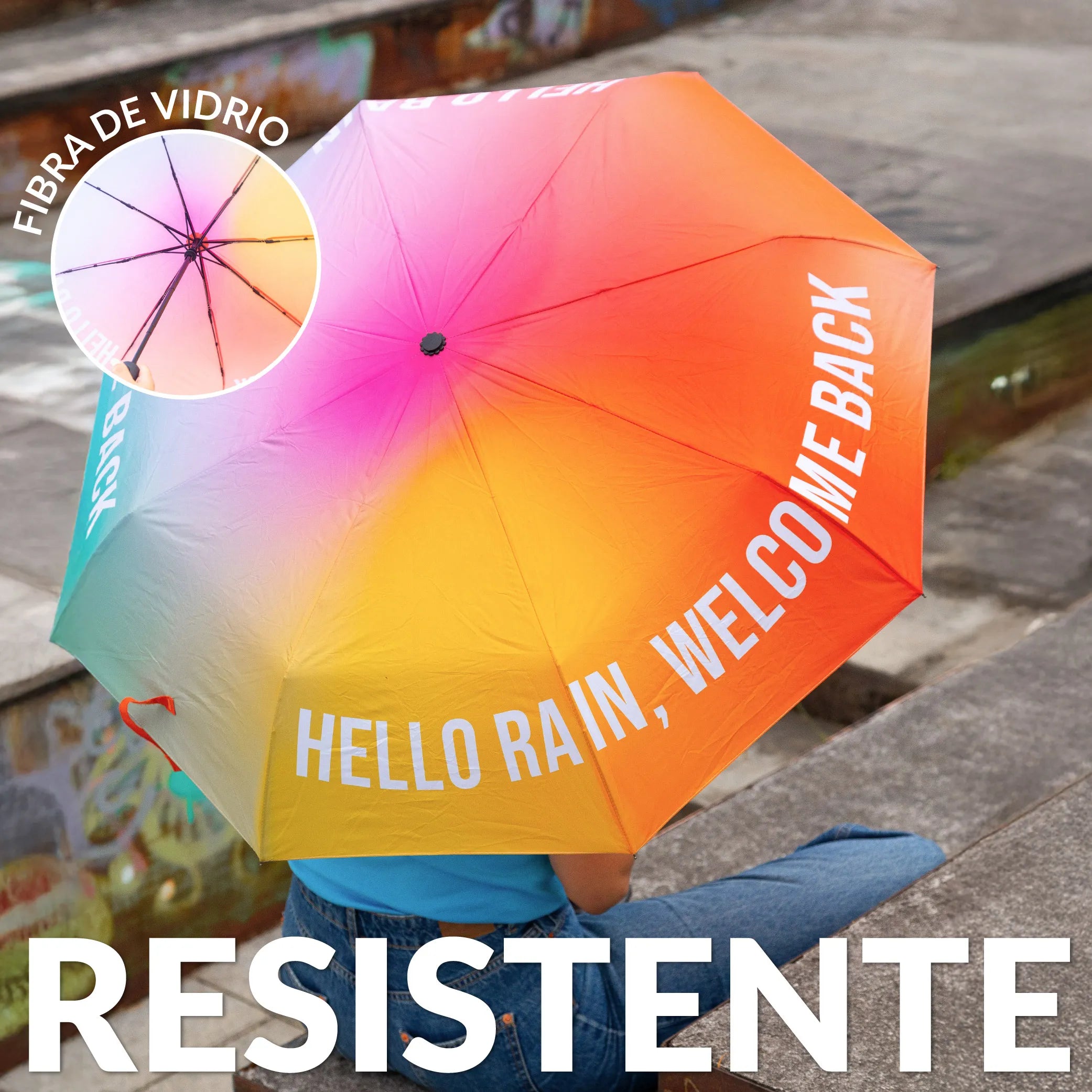 Paraguas plegable “Hello rain, welcome back”