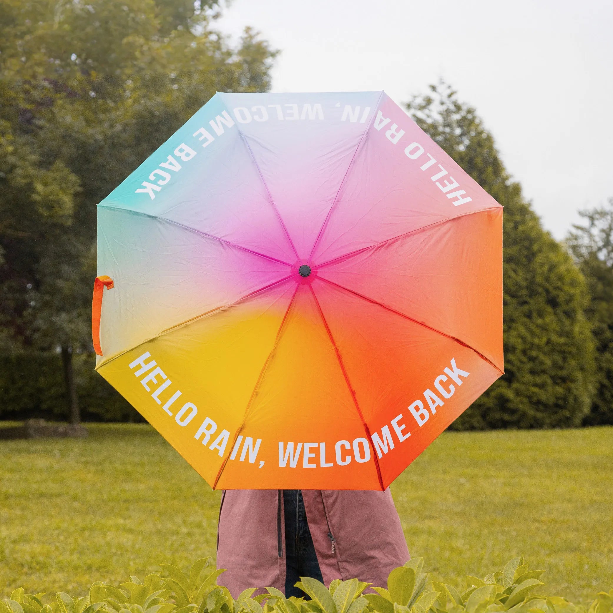Paraguas plegable “Hello rain, welcome back”