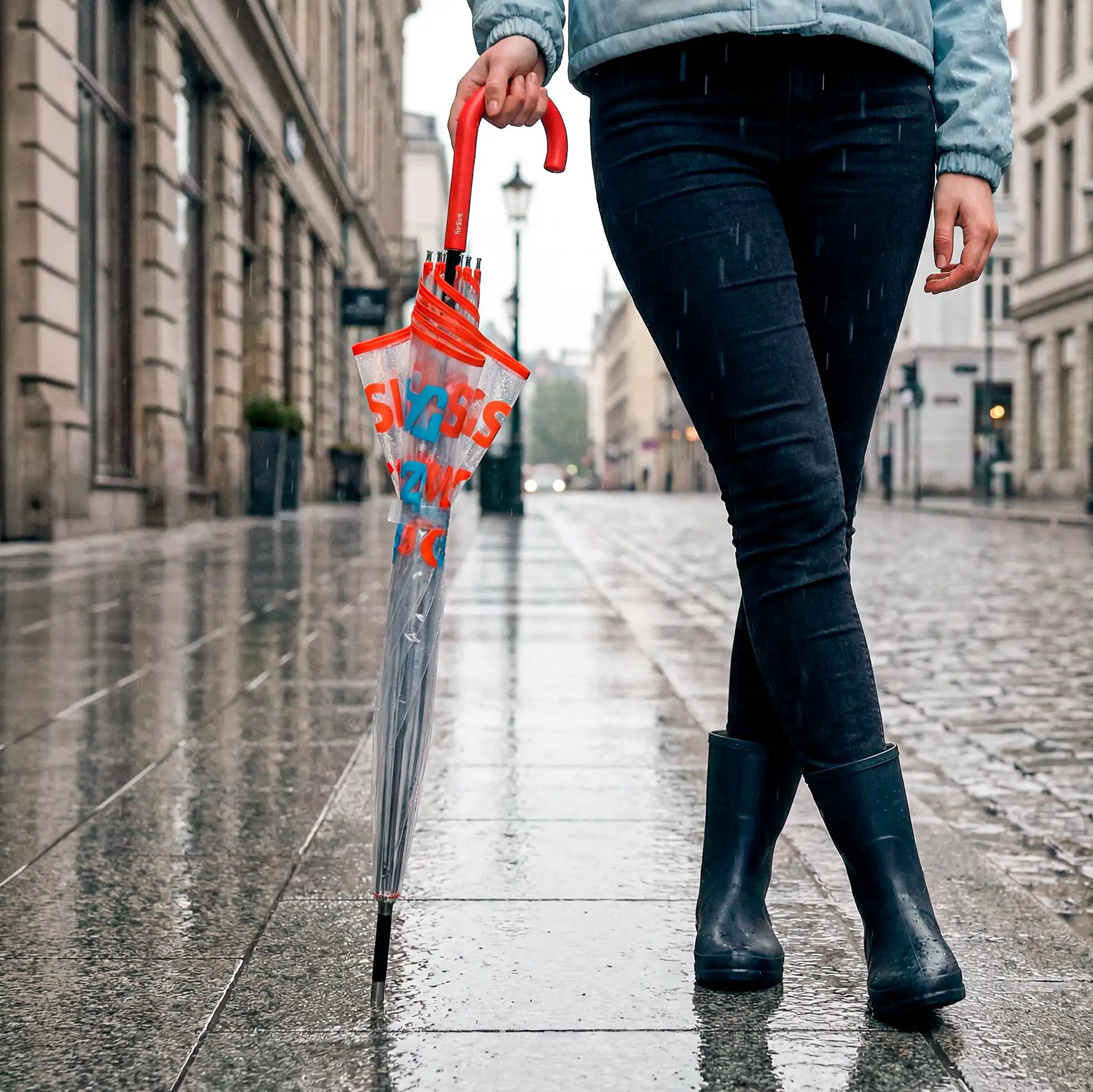 Paraguas transparente "open in case of..."