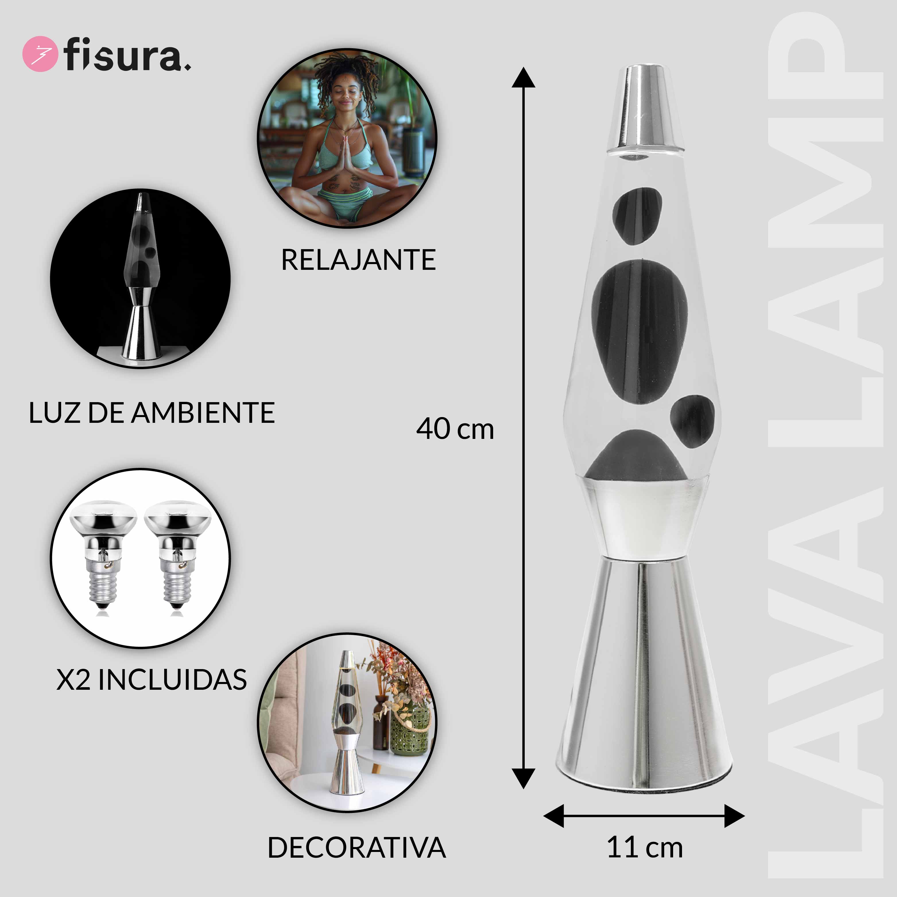 Lampe à lave "bullet" noire