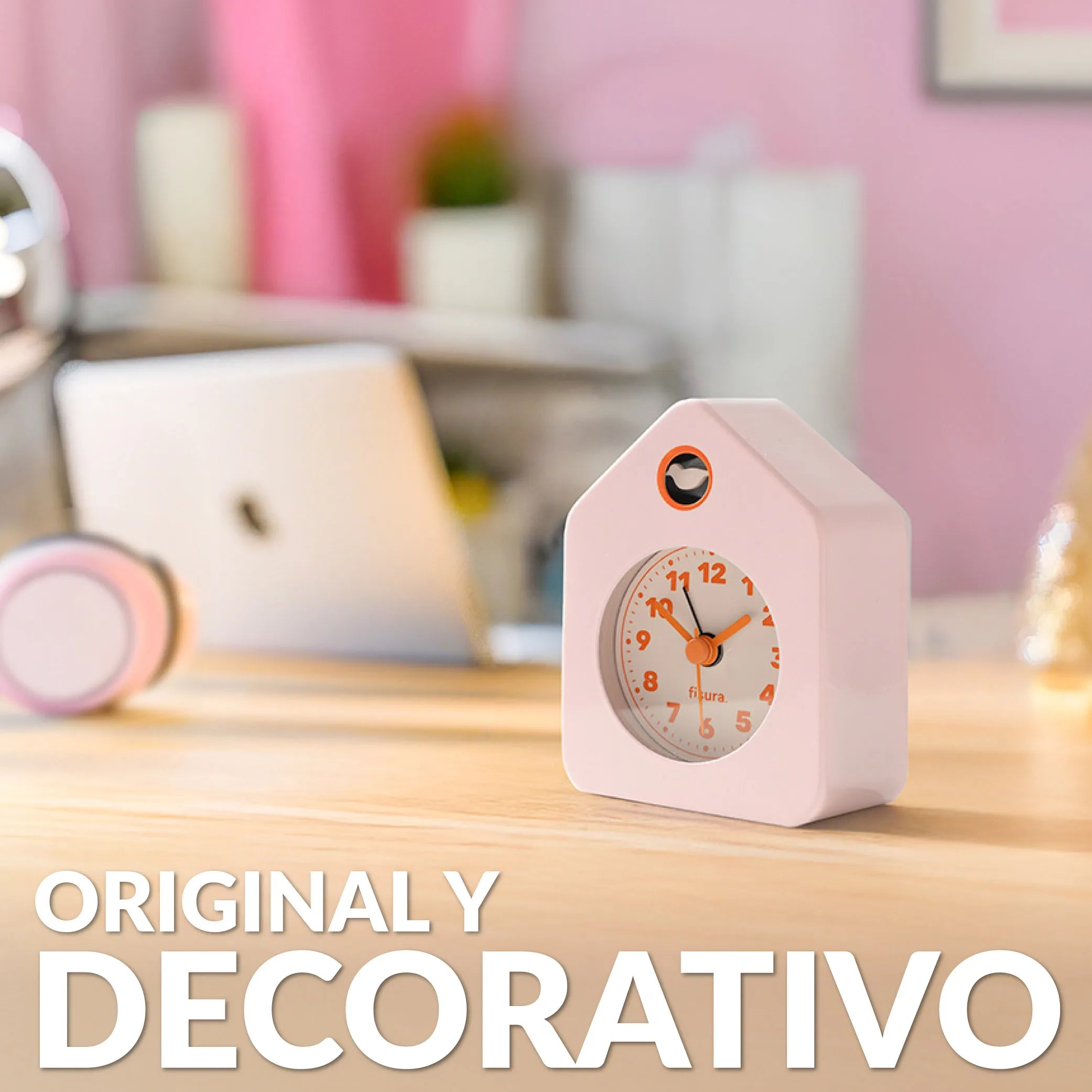 Reloj despertador casita mini rosa