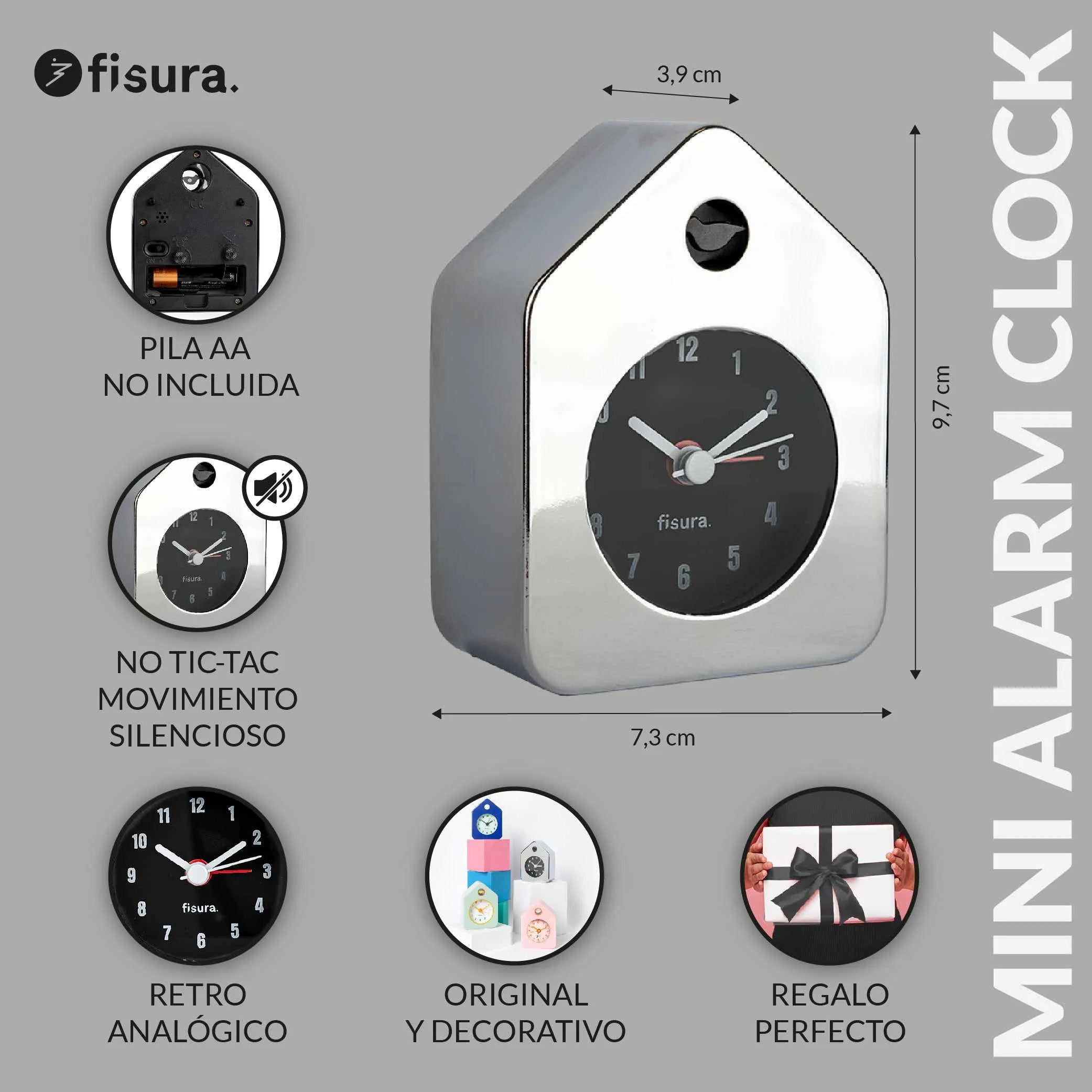 Reloj despertador casita mini cromo