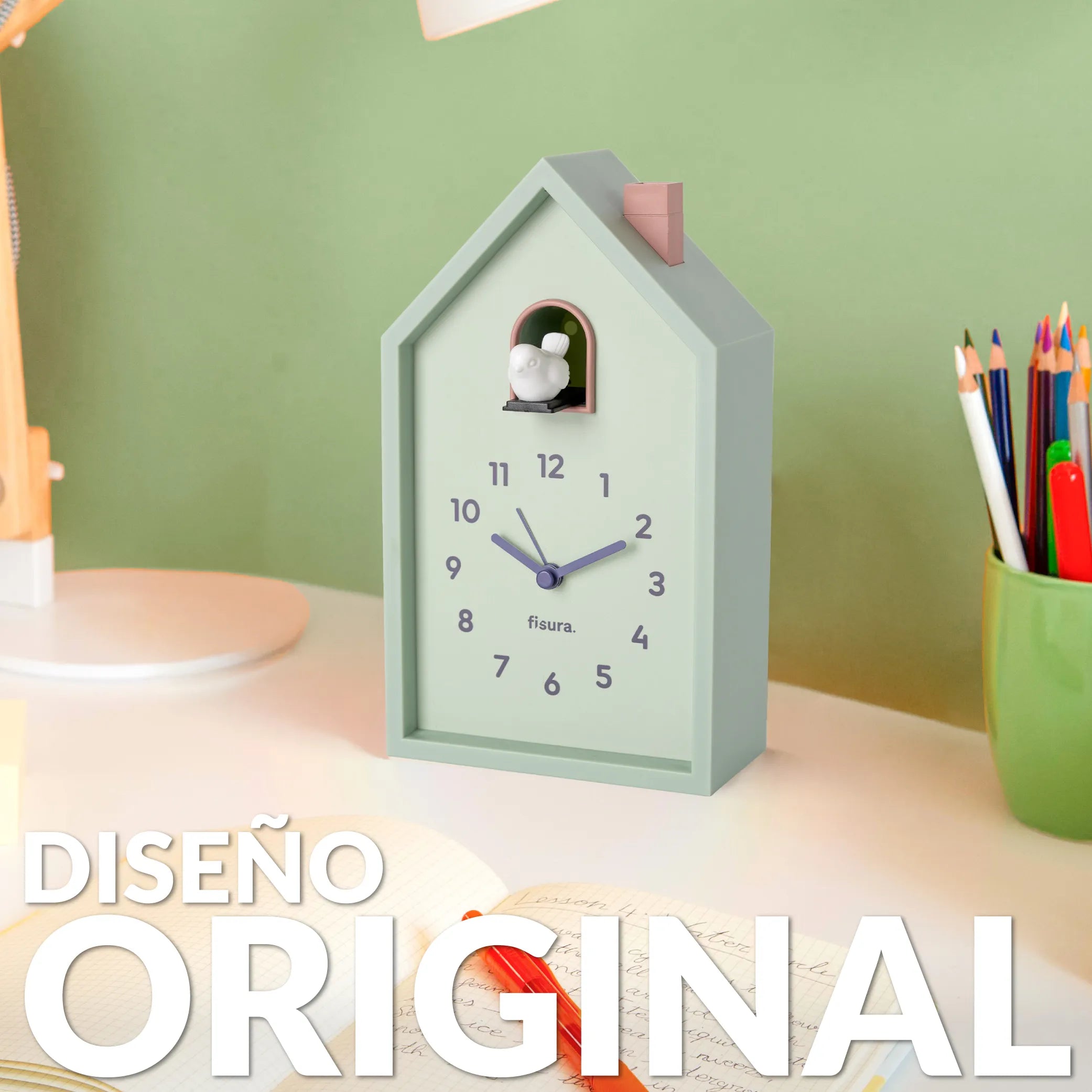 Reloj despertador cuco casita menta