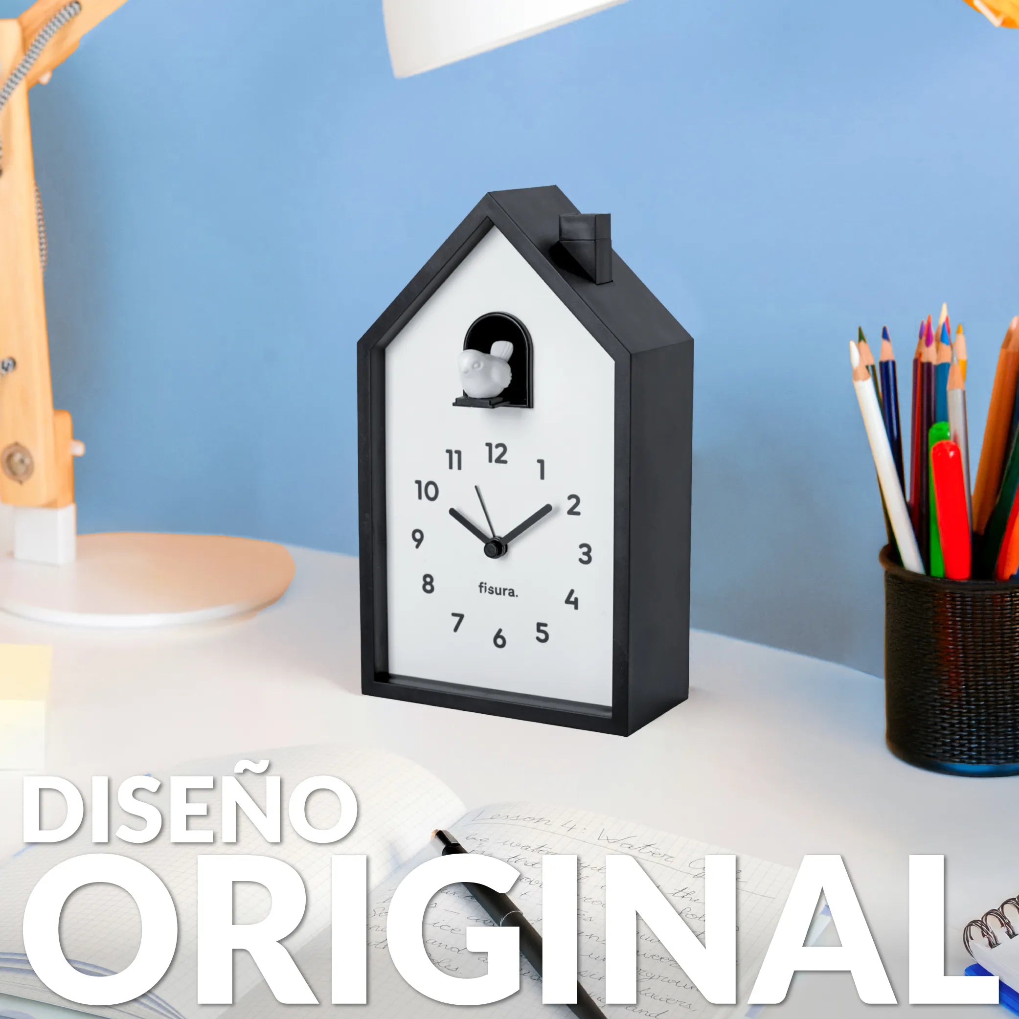 Reloj despertador cuco casita blanco y negro