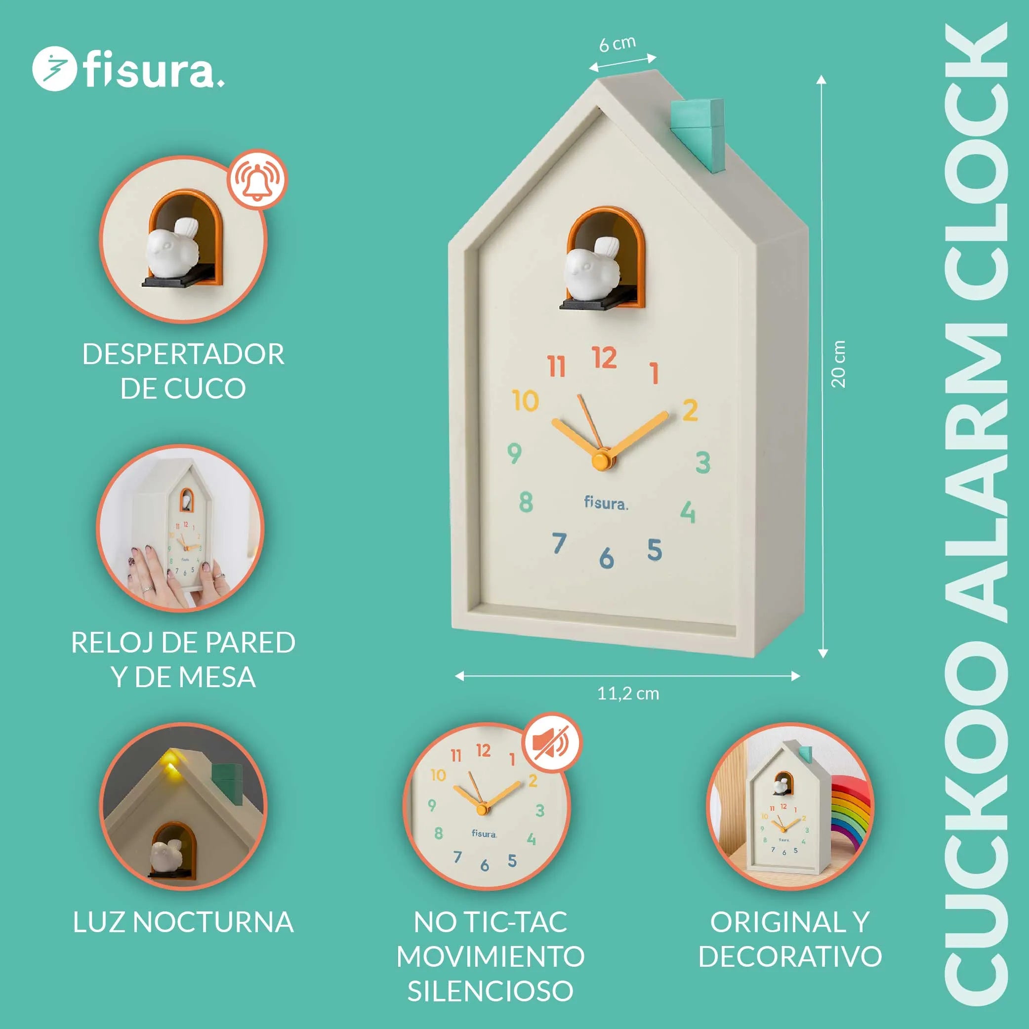 Reloj despertador cuco casita multicolor