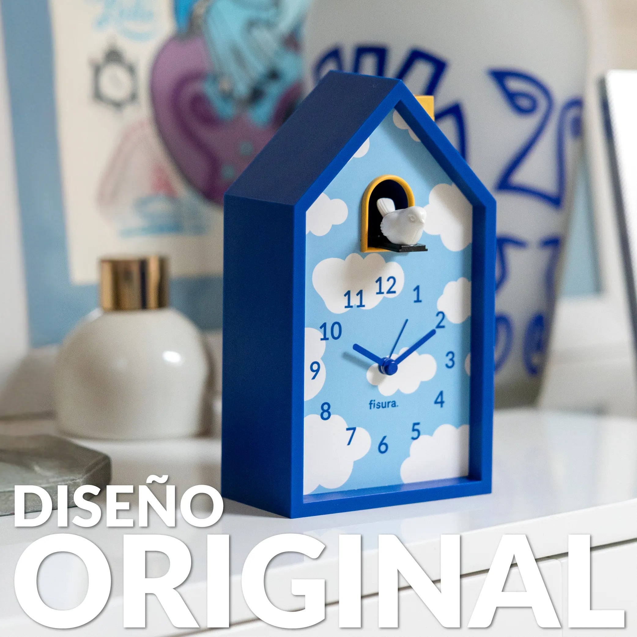 Reloj despertador cuco casita nubes
