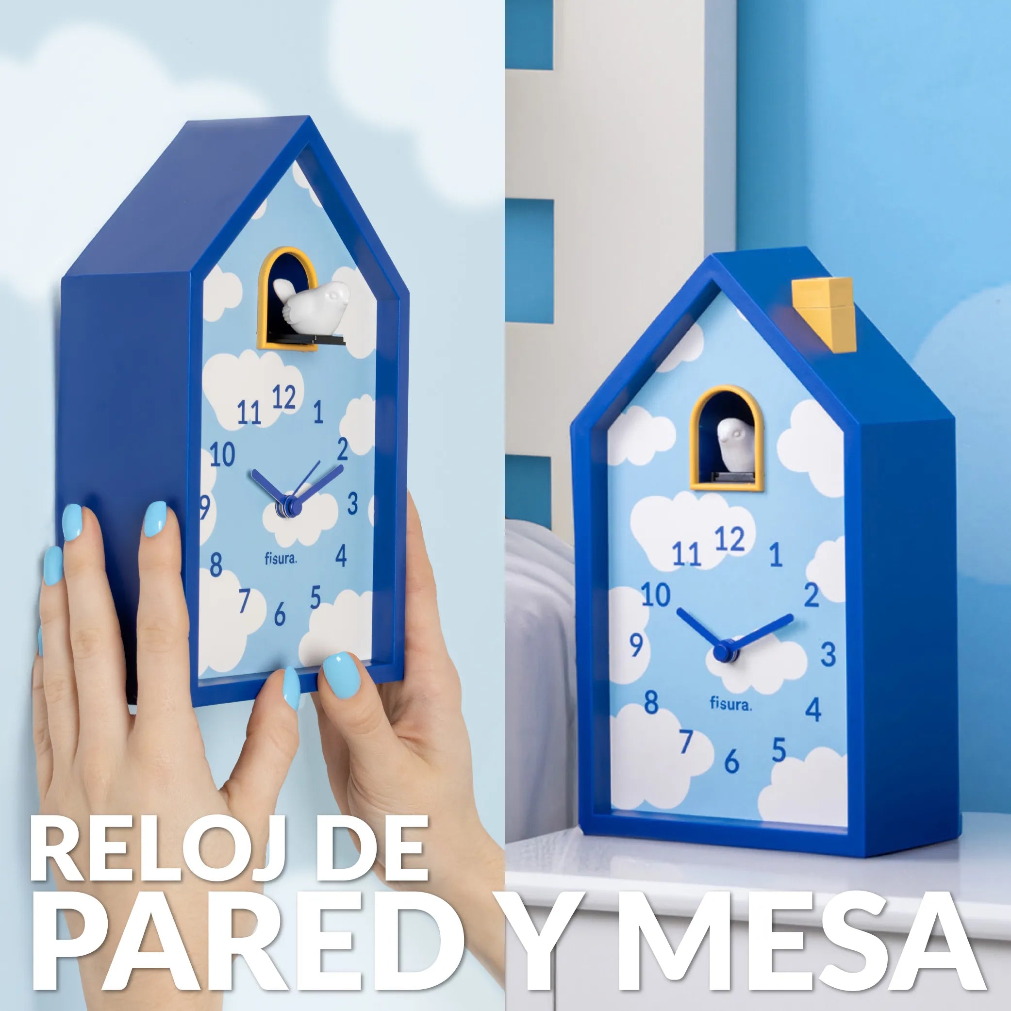 Reloj despertador cuco casita nubes