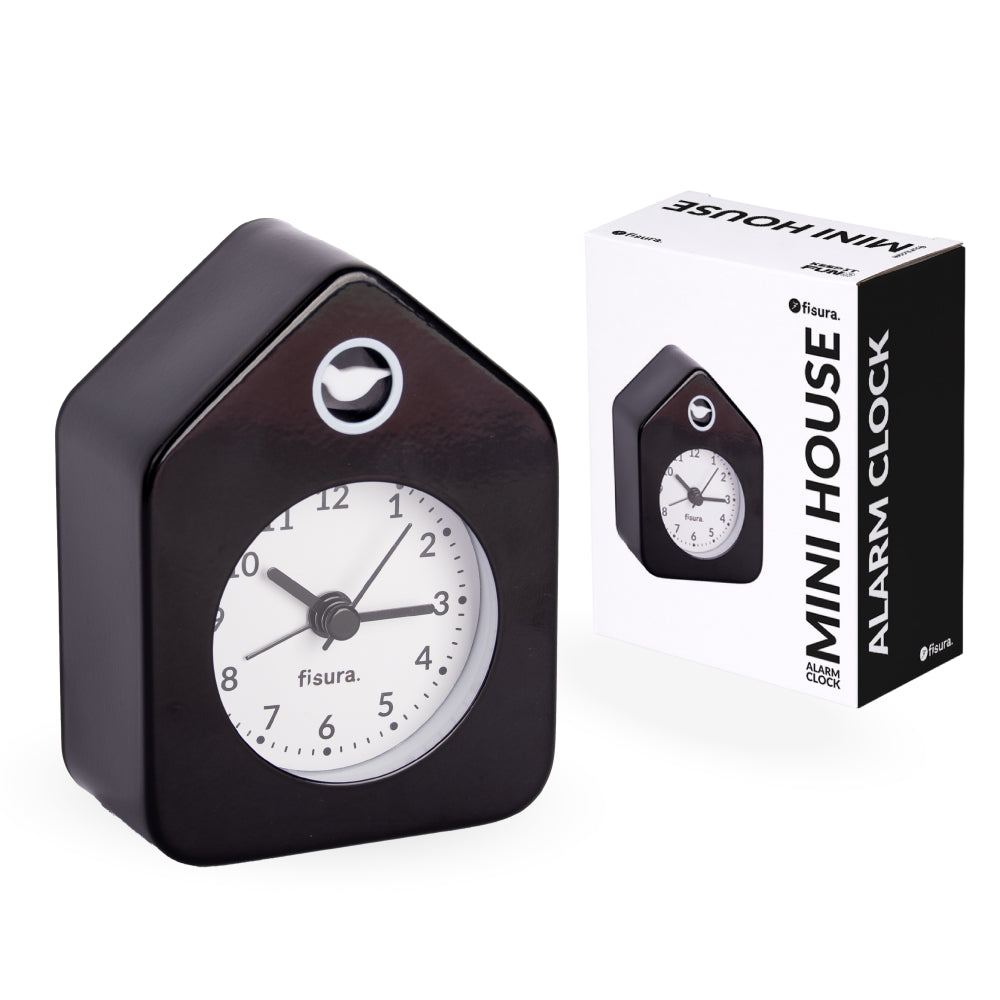 Reloj despertador casita mini blanco y negro
