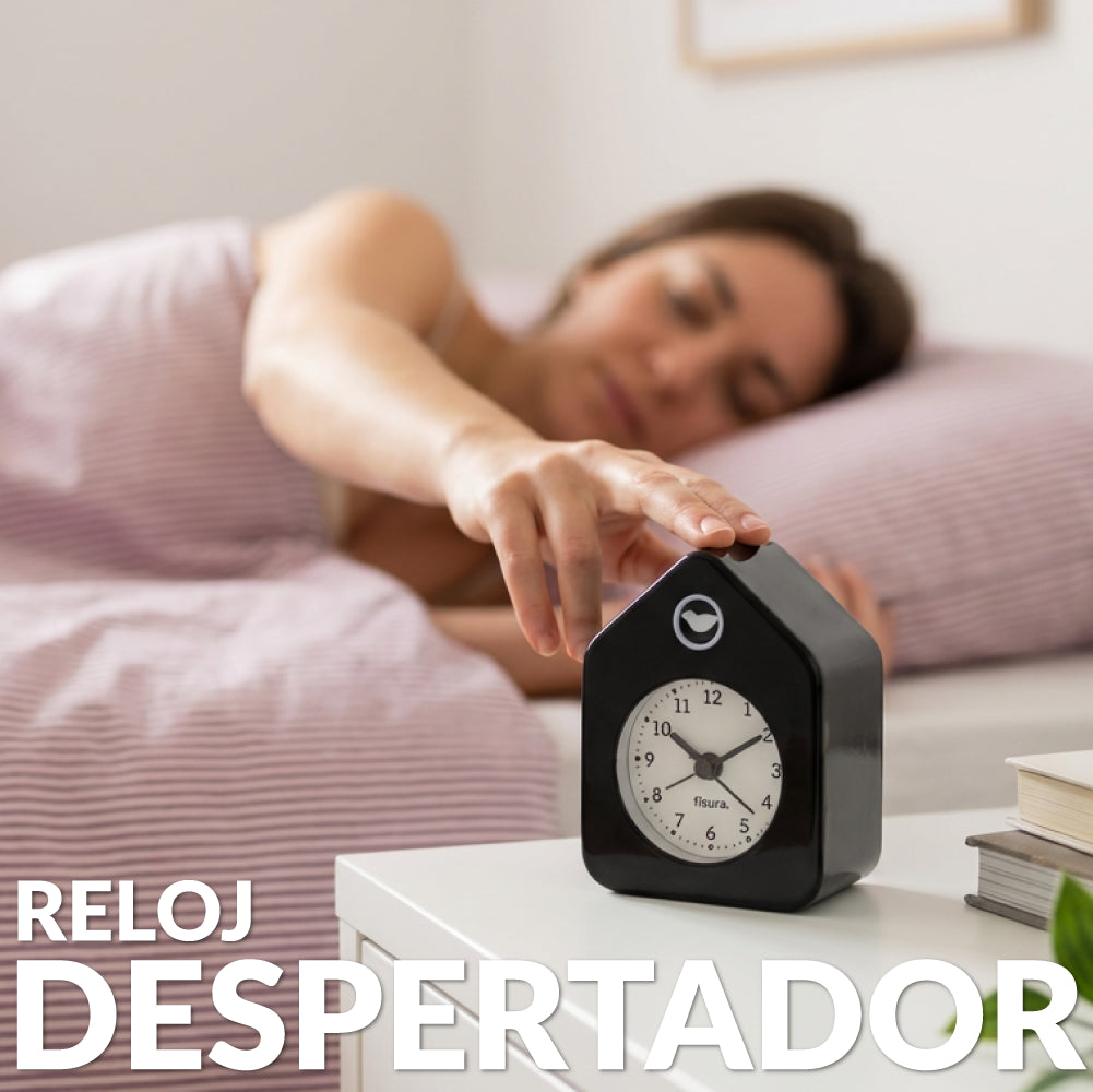 Reloj despertador casita mini blanco y negro