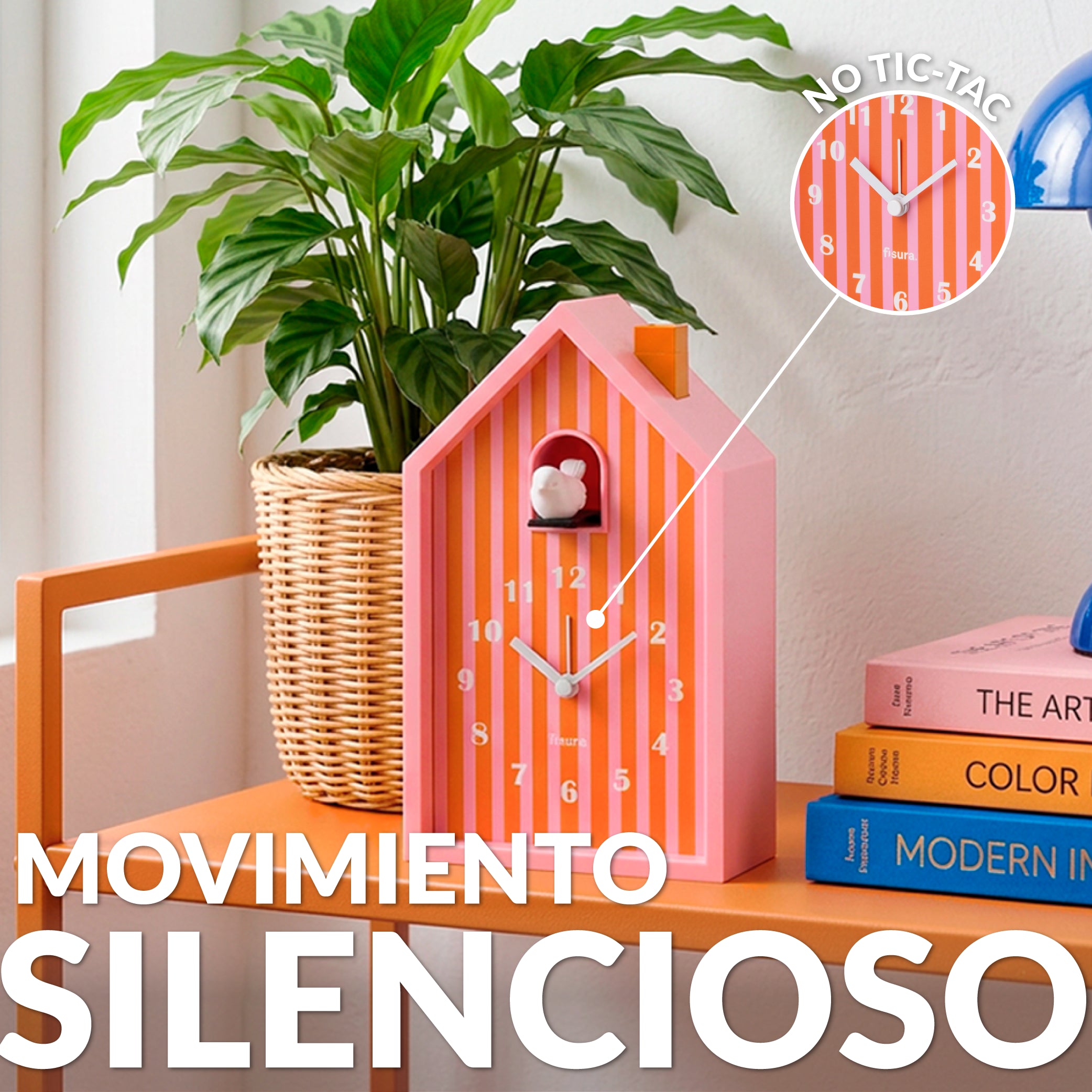 Reloj despertador cuco casita naranja y rosa