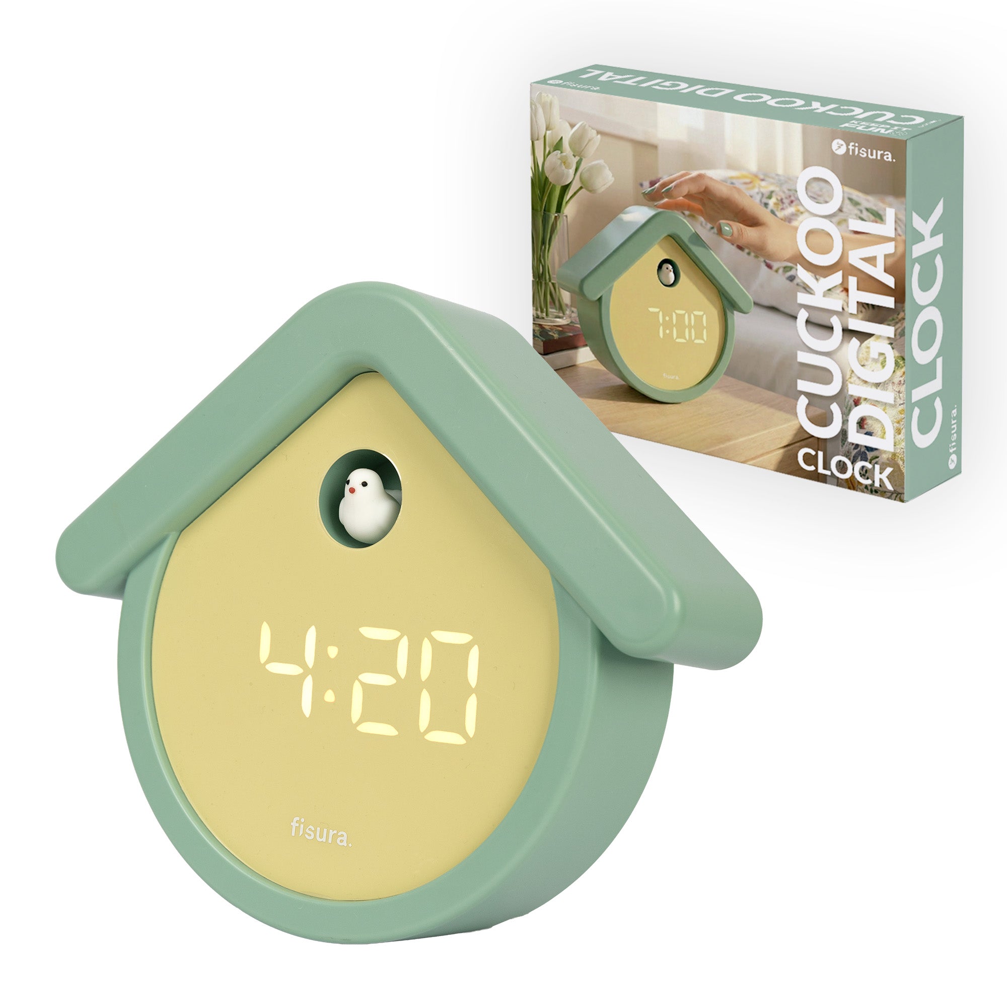 Reloj cuco digital menta y beige
