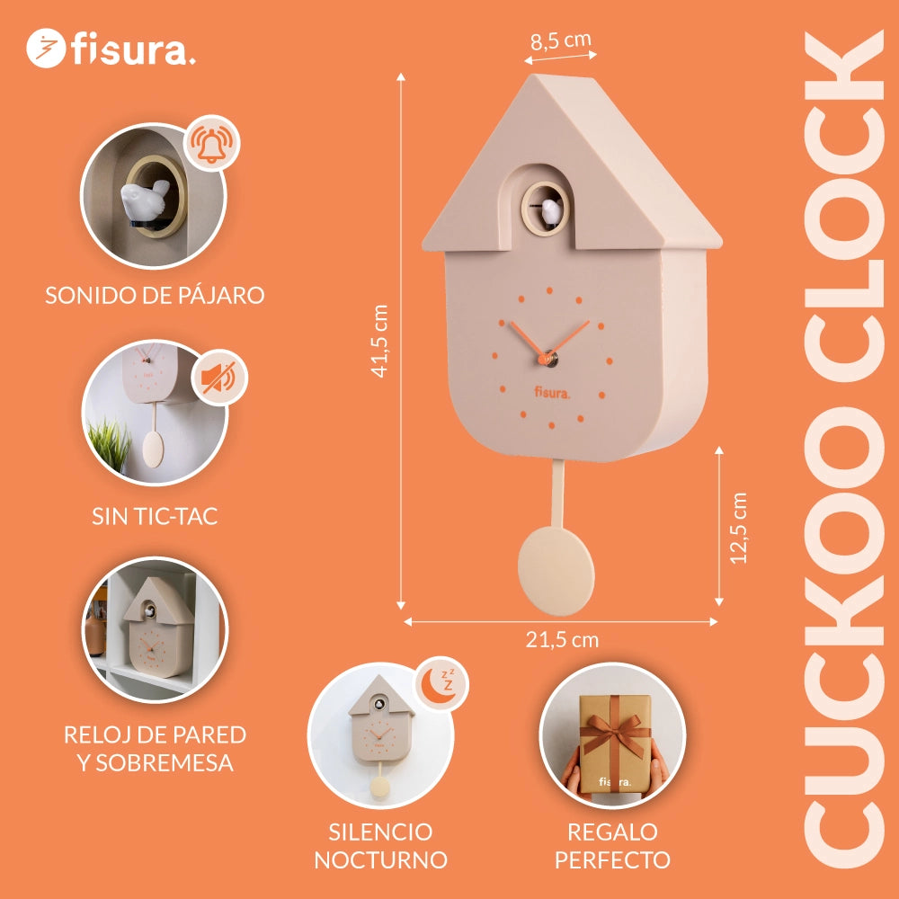 Reloj de cuco beige con dial naranja