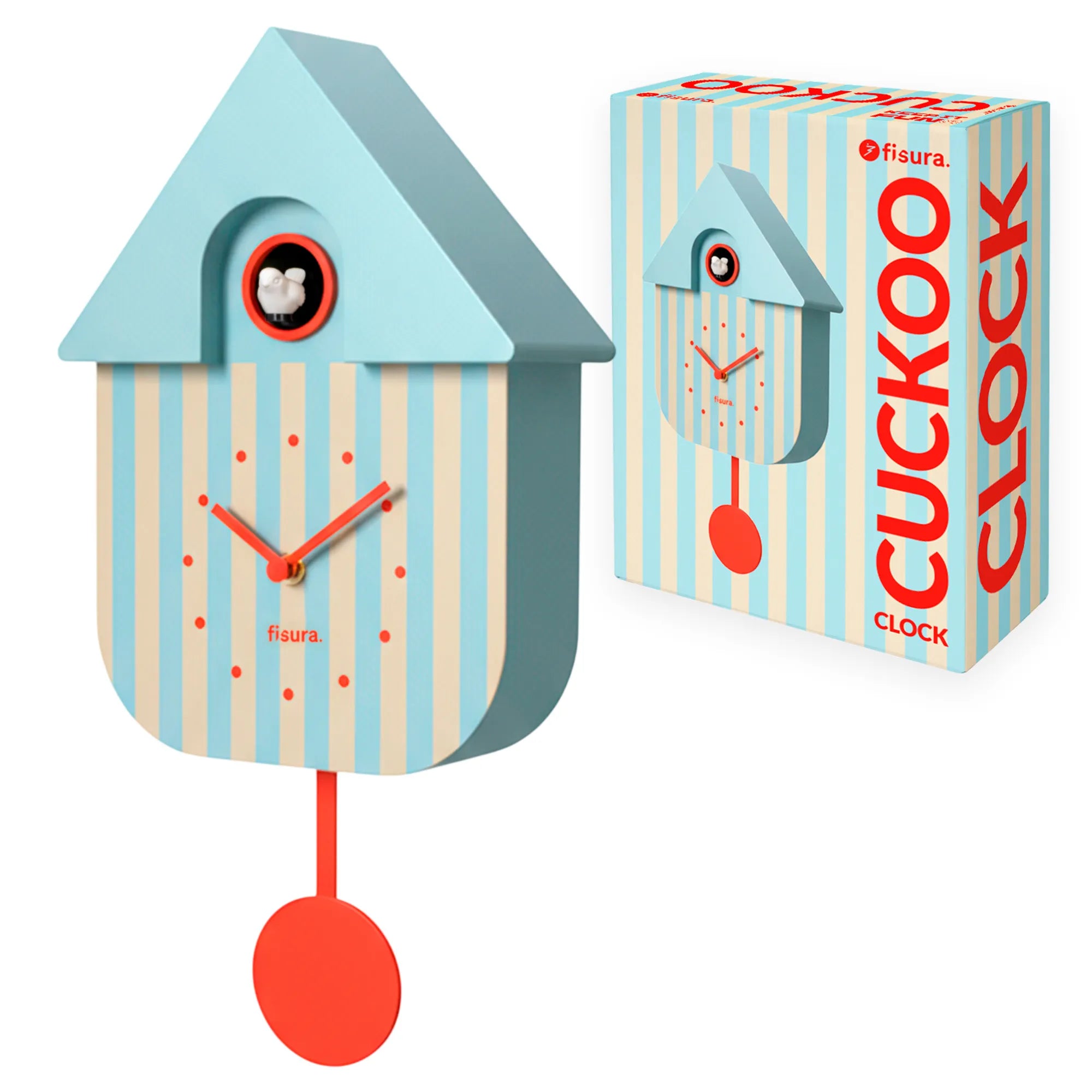 Reloj de cuco rayas azul y beige