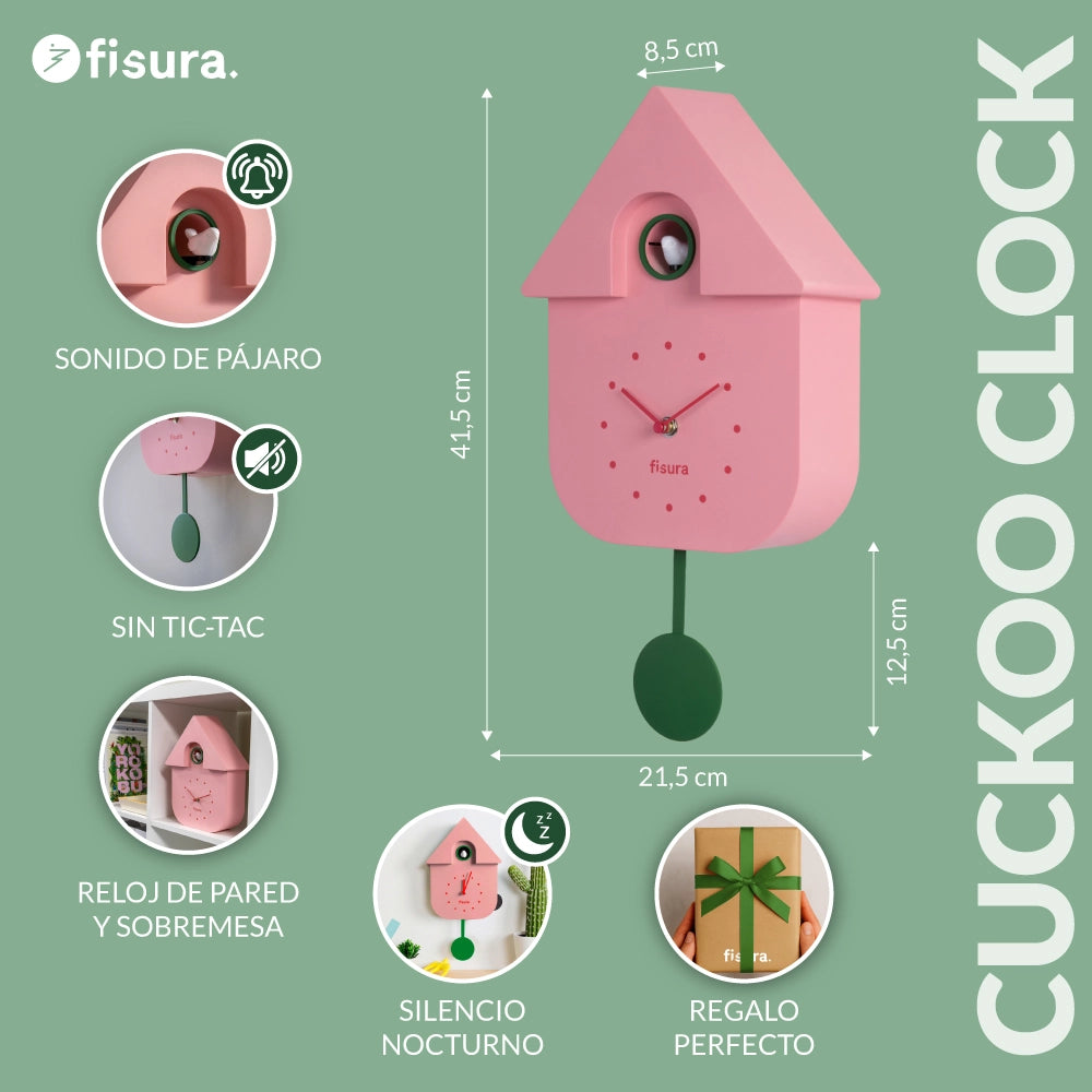 Reloj de cuco rosa y verde