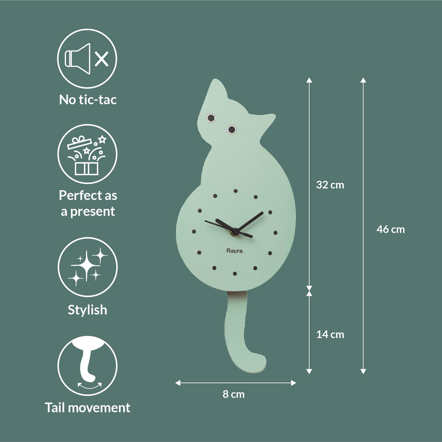 Reloj gato verde menta