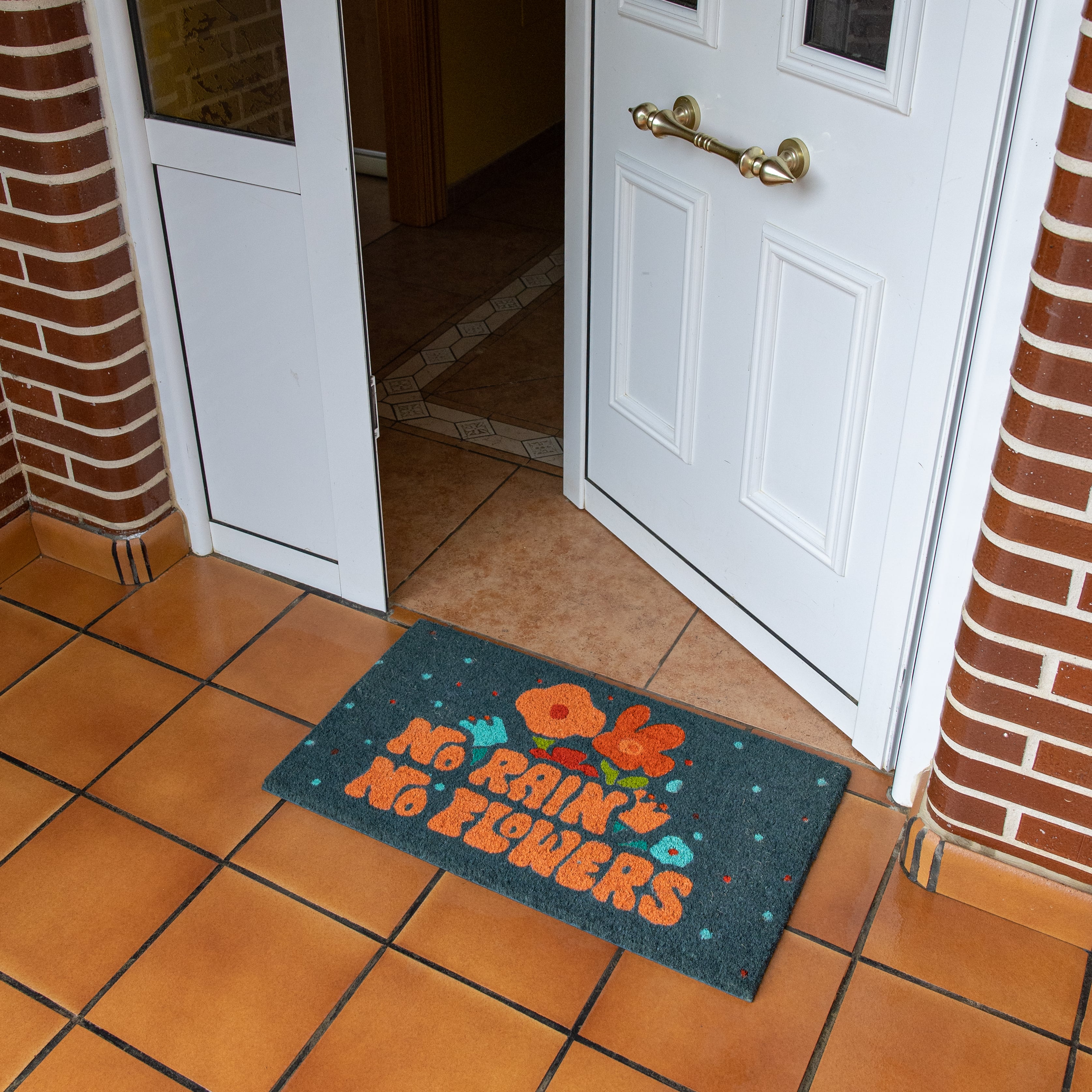 Felpudo "No rain no flowers"