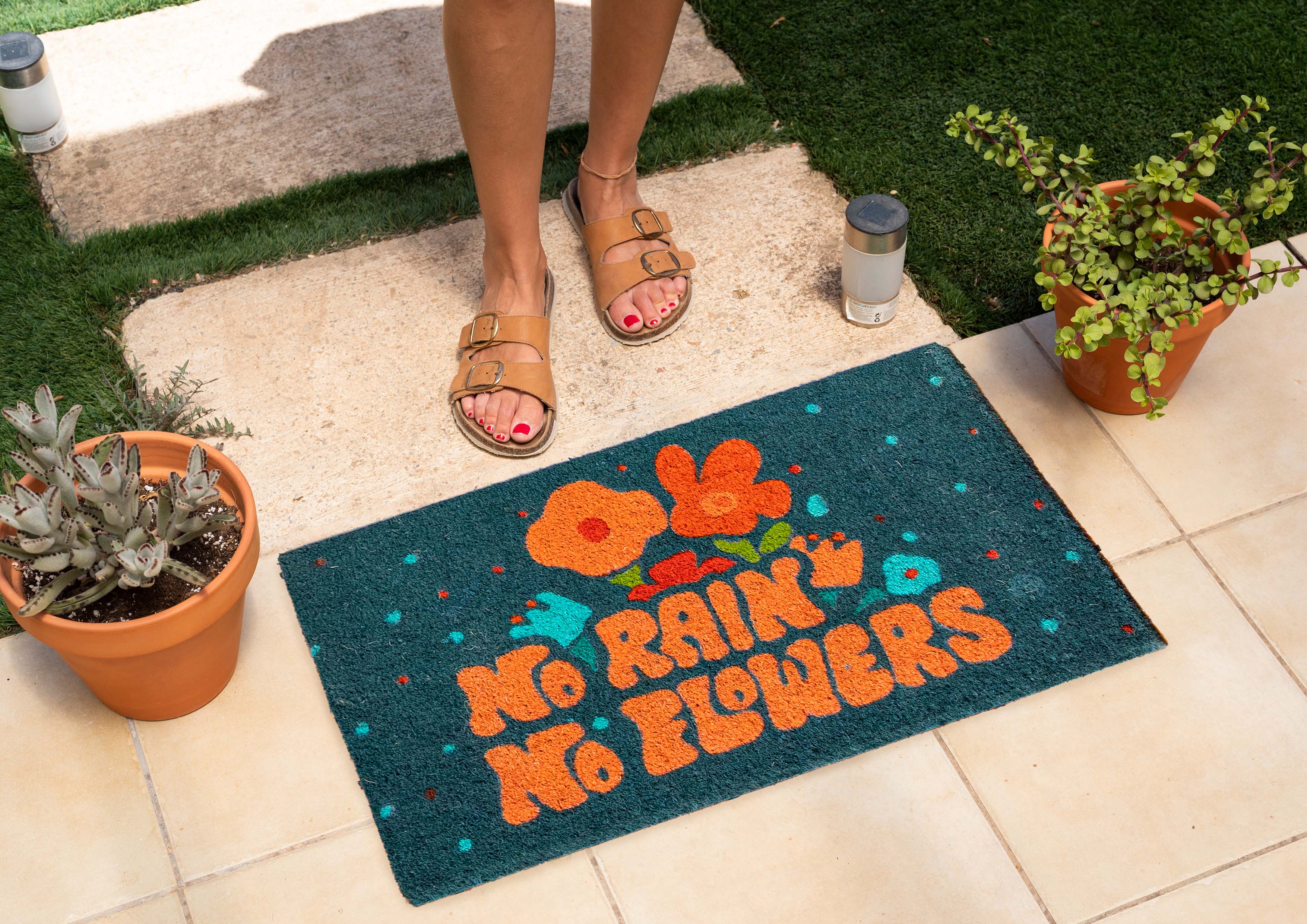 Felpudo "No rain no flowers"