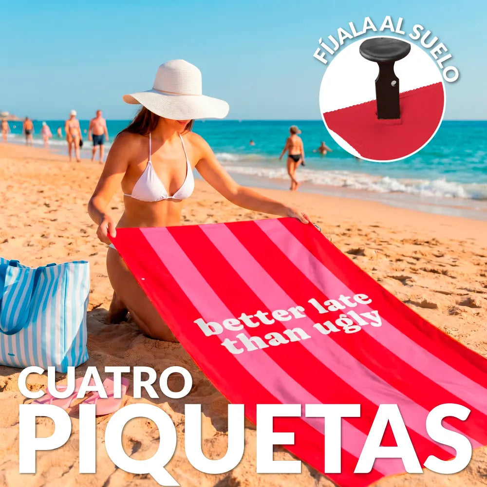 Toalla playa "better late than ugly" rosa y rojo