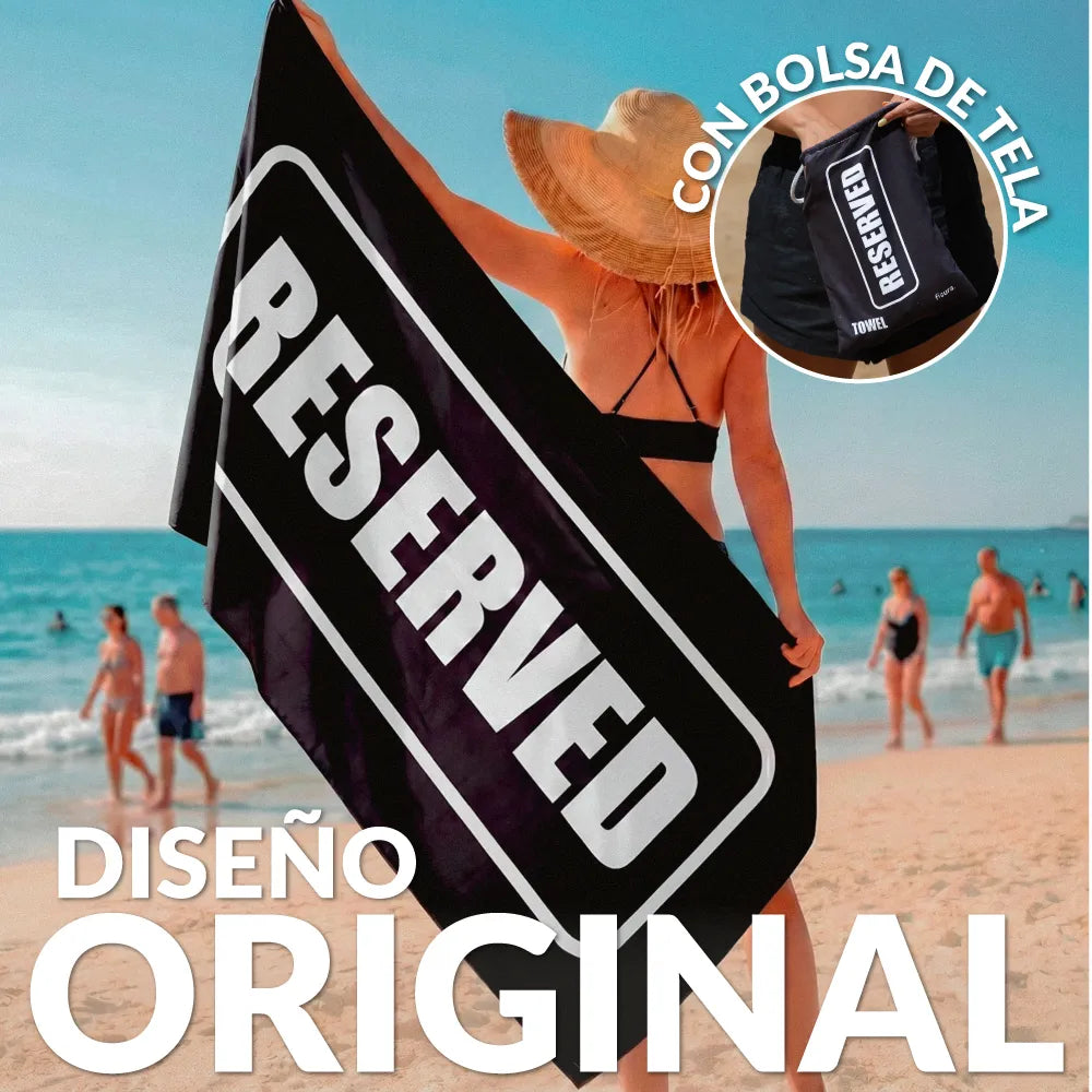 Toalla playa "reserved" negro y blanco