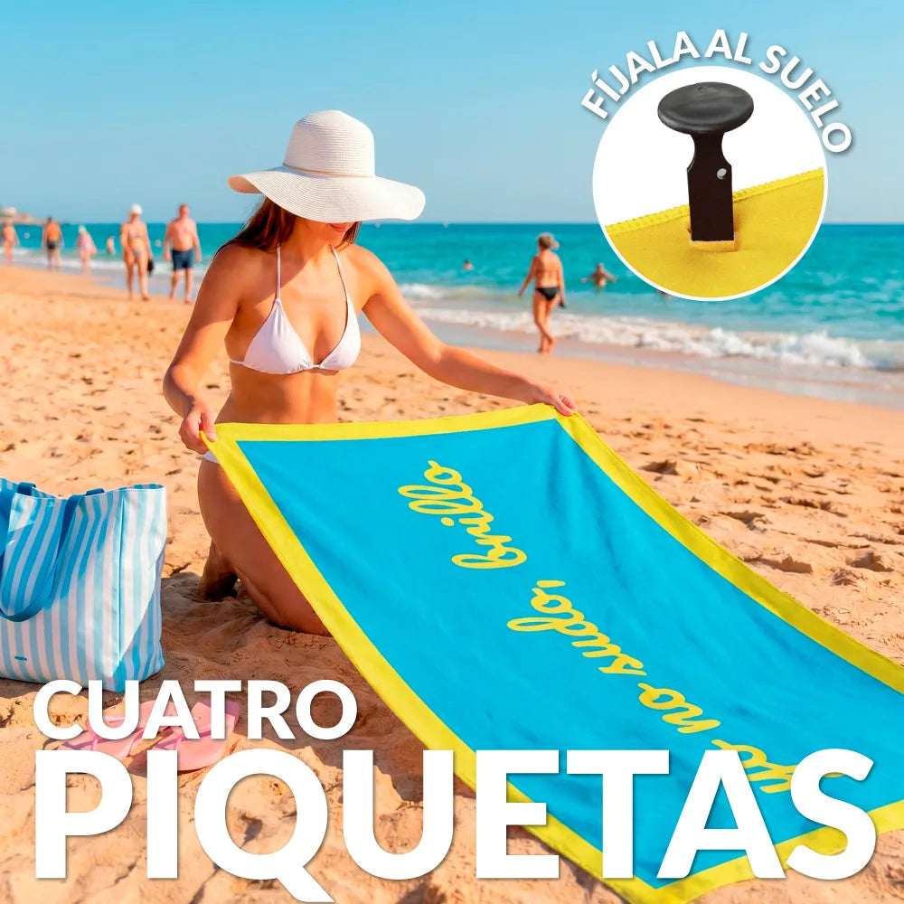 Toalla playa "yo no sudo, brillo" azul y amarillo