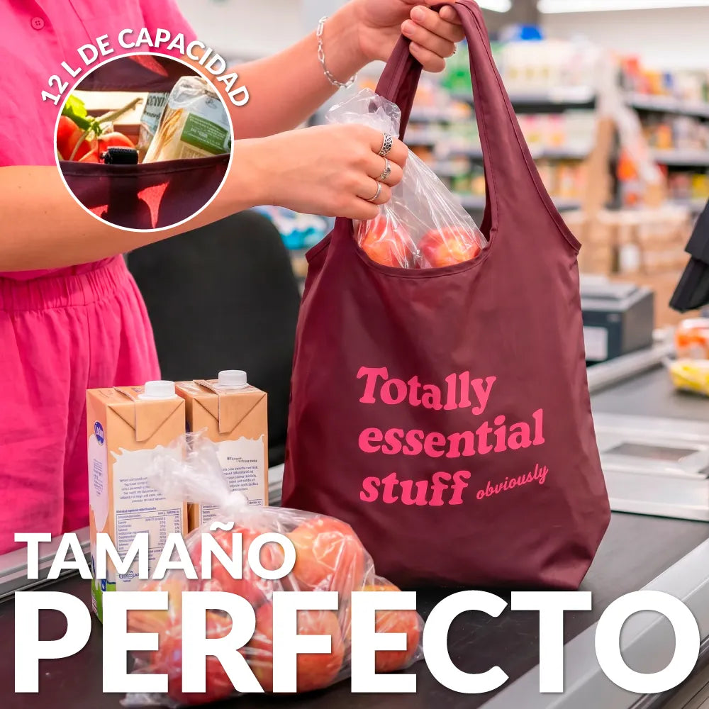 Bolsa compra plegable "Totally essential stuff obviously"