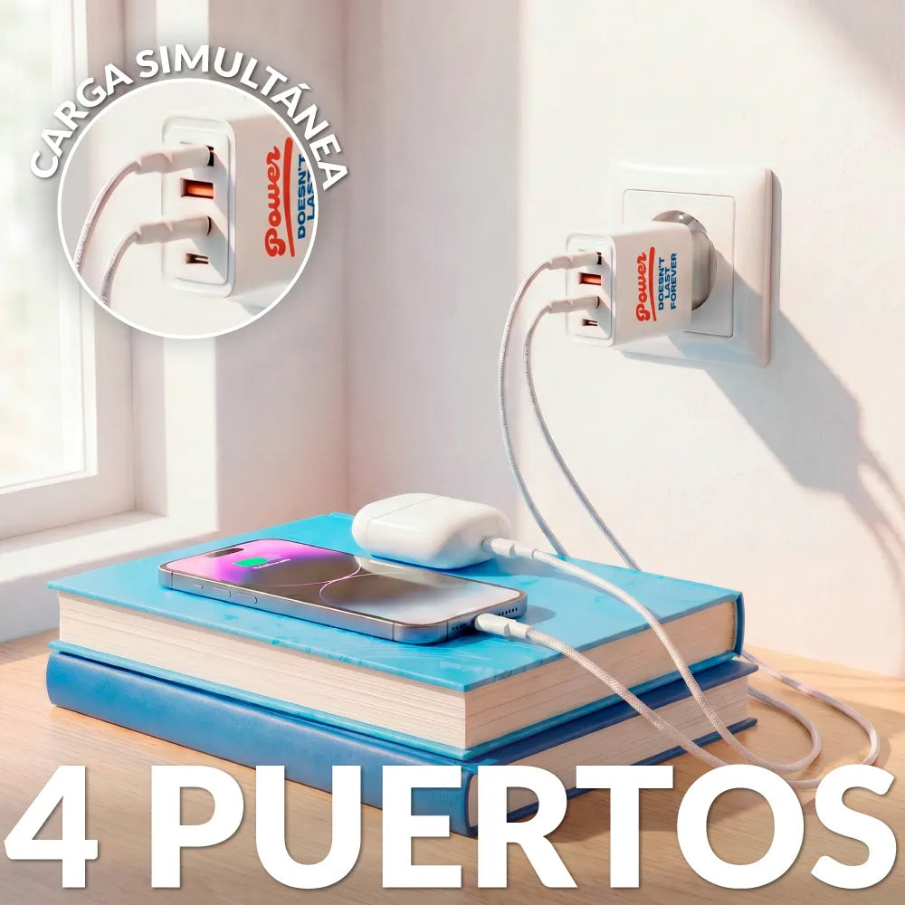 Cargador 4 puertos "Power doesn’t last forever”