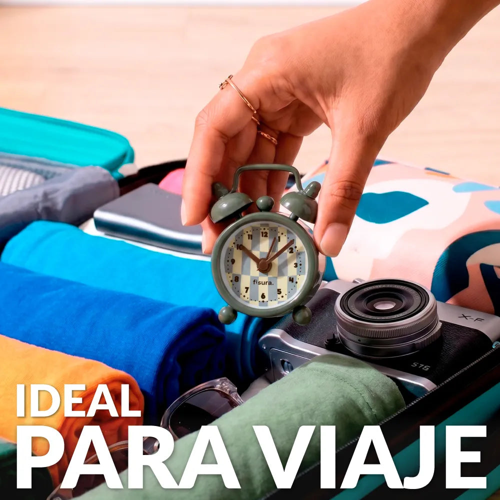Reloj despertador retro mini gris y amarillo