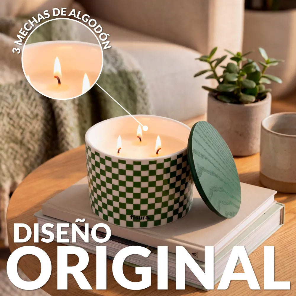 Bougie en céramique avec couvercle “Cuadros” – eucalyptus