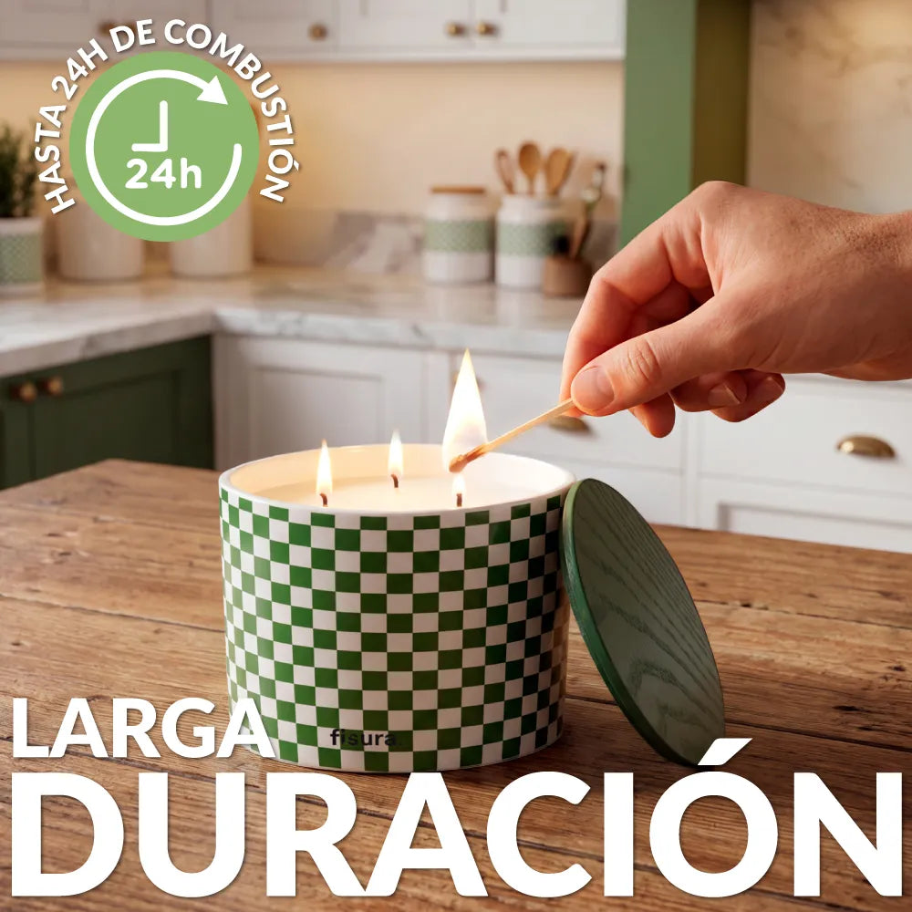 Bougie en céramique avec couvercle “Cuadros” – eucalyptus