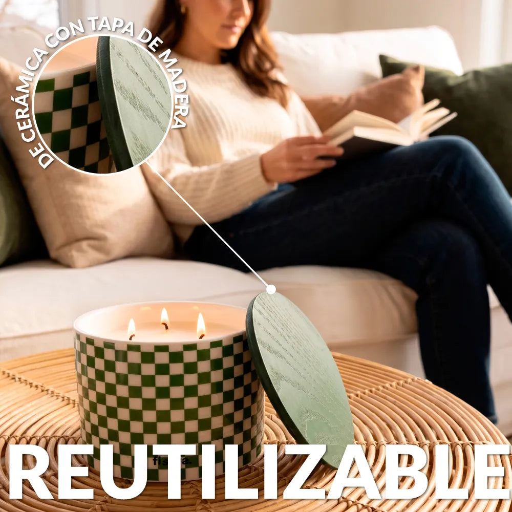 Bougie en céramique avec couvercle “Cuadros” – eucalyptus