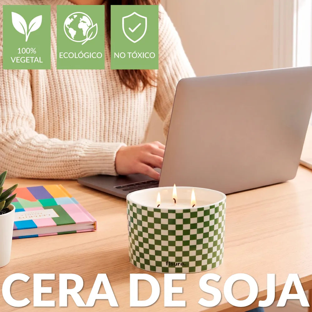 Bougie en céramique avec couvercle “Cuadros” – eucalyptus
