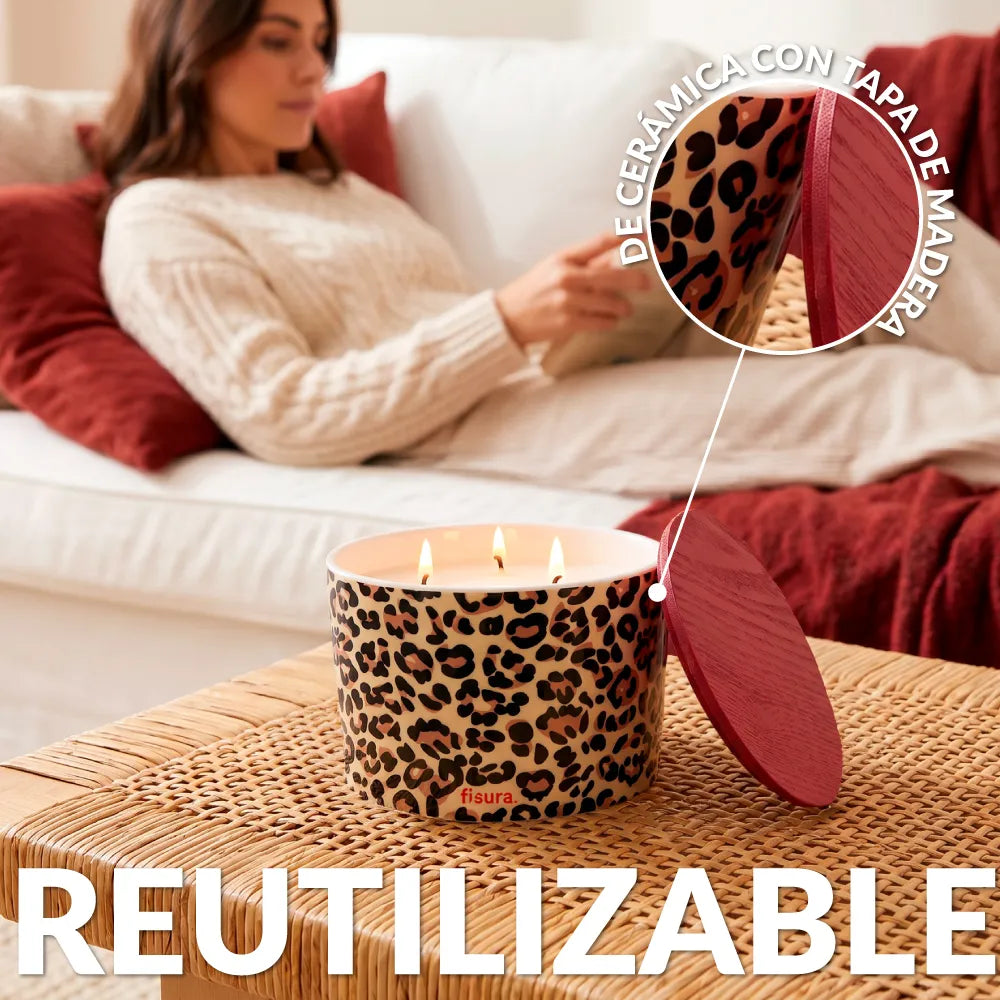 Bougie en céramique avec couvercle “Leopardo” – cèdre