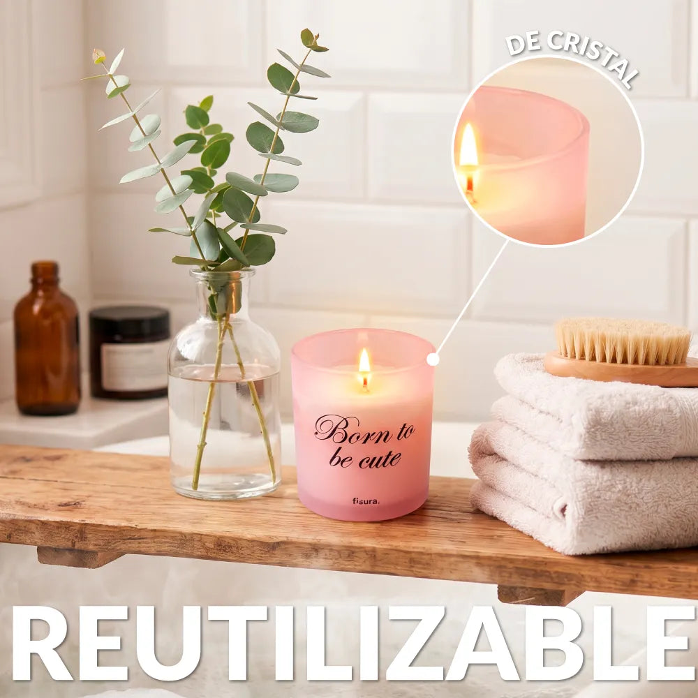 Bougie en verre “Born to be cute” – coton