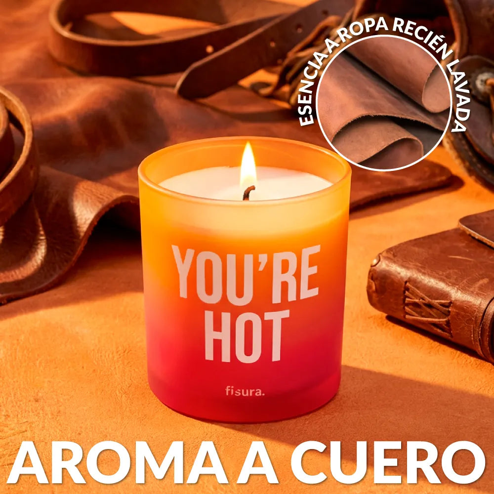 Bougie en verre “You’re hot” – cuir
